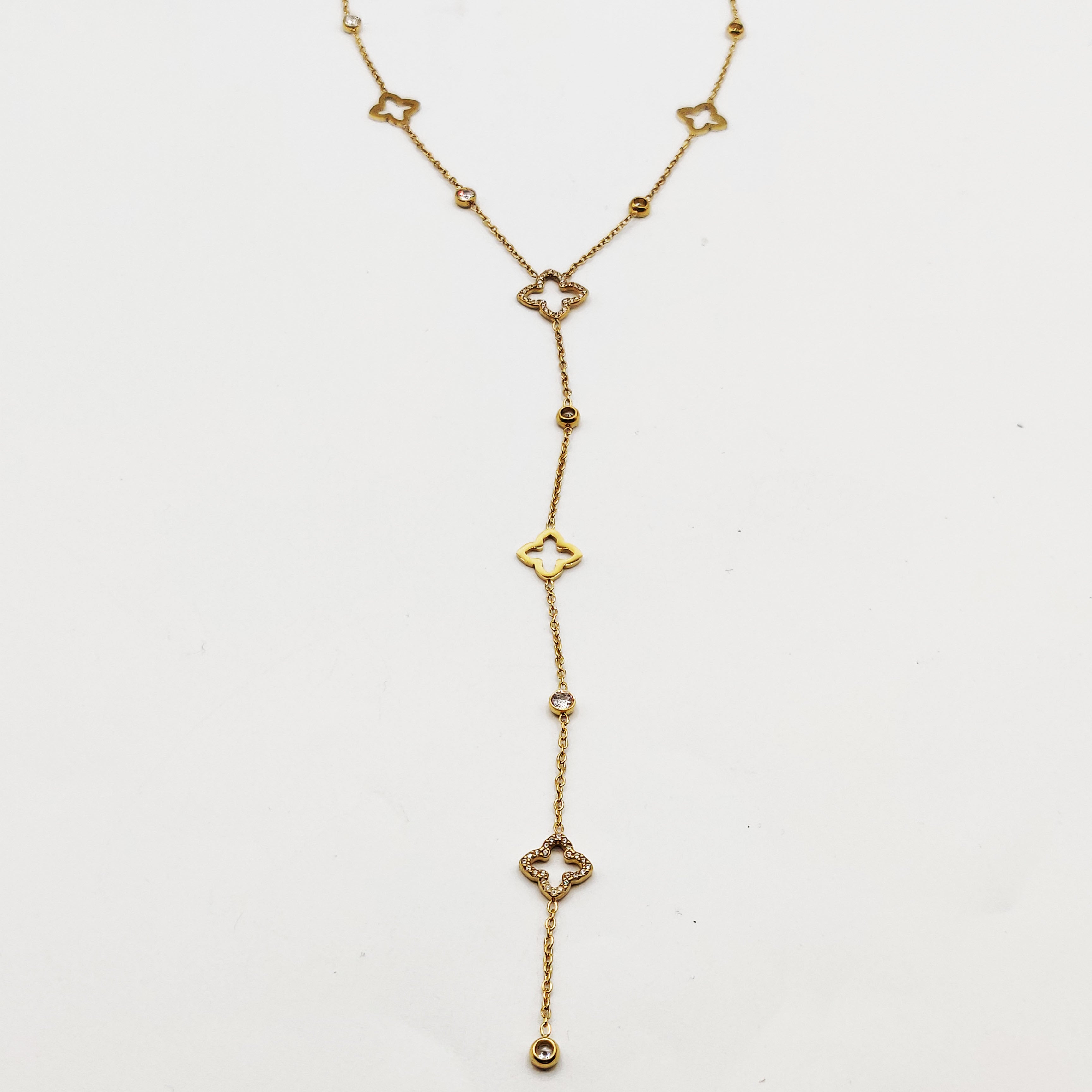 Collier Multi Trèfles Creux et Cristaux Descendant