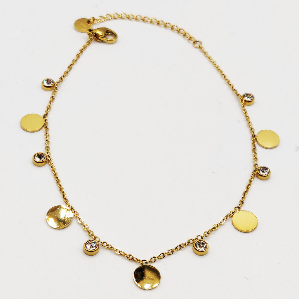 Chaîne de Cheville Cercles Dorés et Cristaux