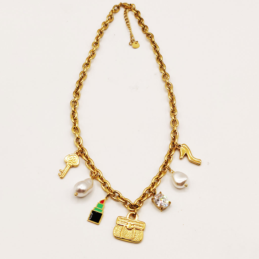 Collier Chaîne Bibelots Sac à Main Cristaux et Perles d'imitation Luxe