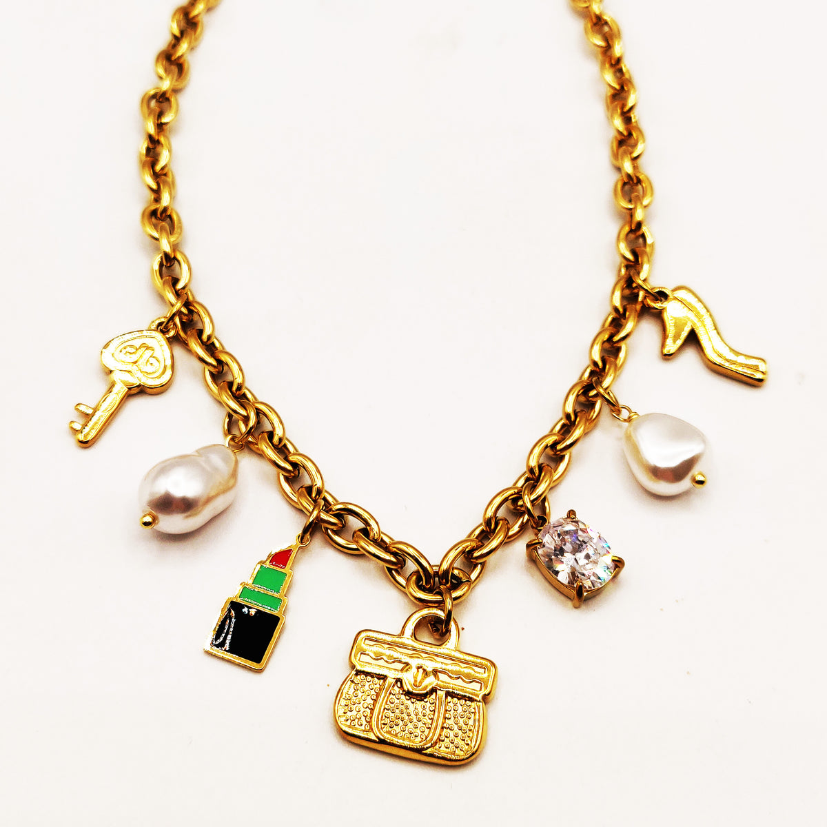 Collier Chaîne Bibelots Sac à Main Cristaux et Perles d'imitation Luxe
