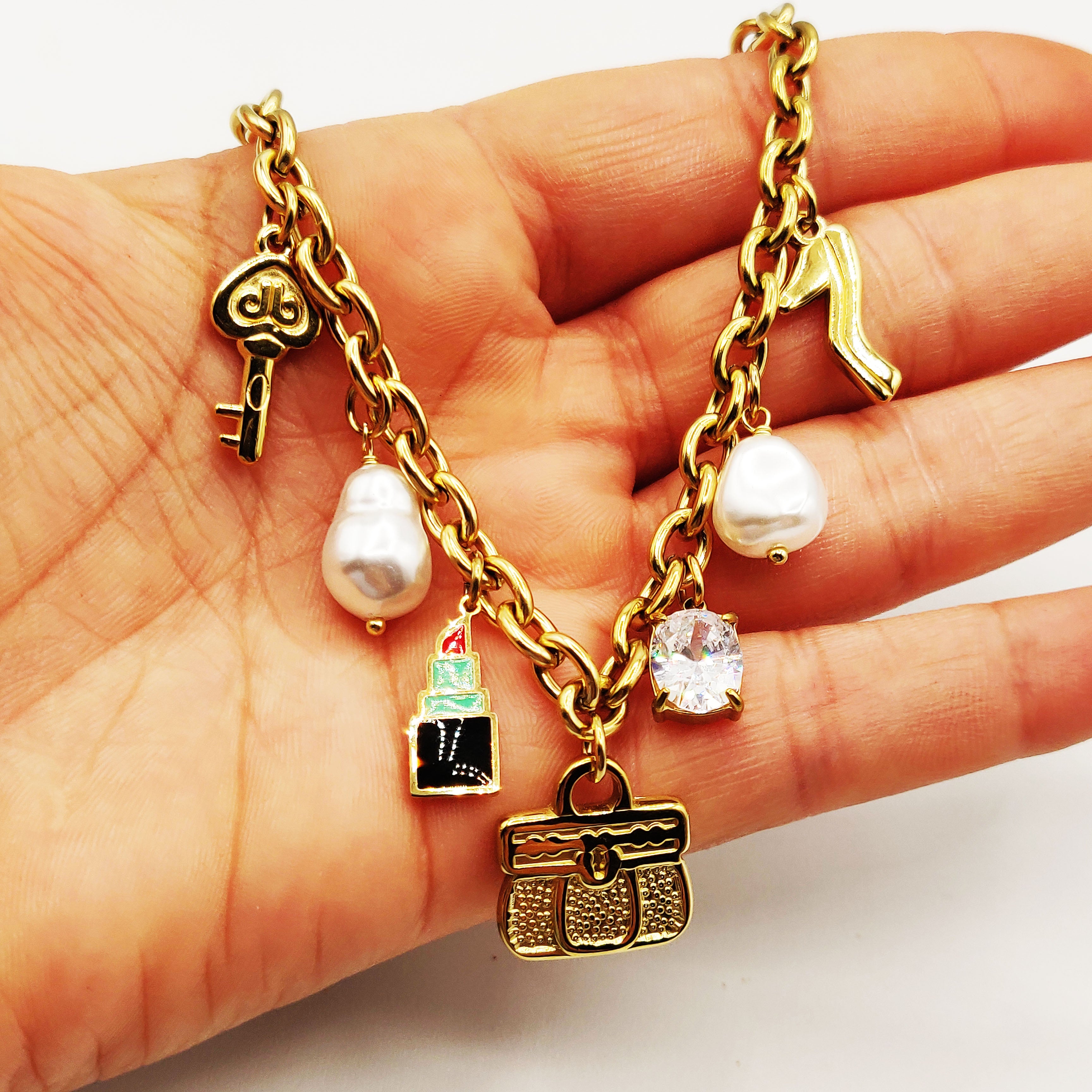 Collier Chaîne Bibelots Sac à Main Cristaux et Perles d'imitation Luxe