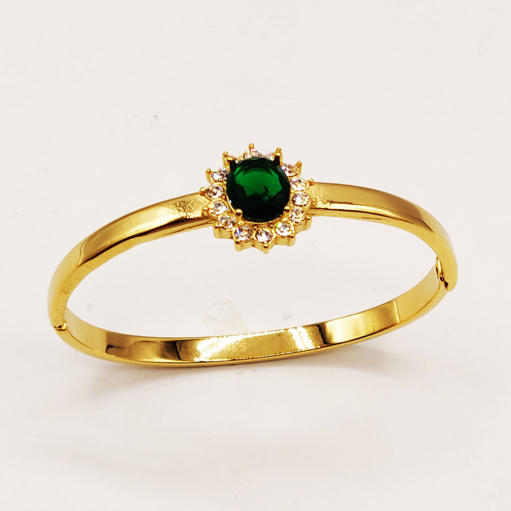 Bracelet Rigide Grand Soleil Vert Tour Cristaux Luxe
