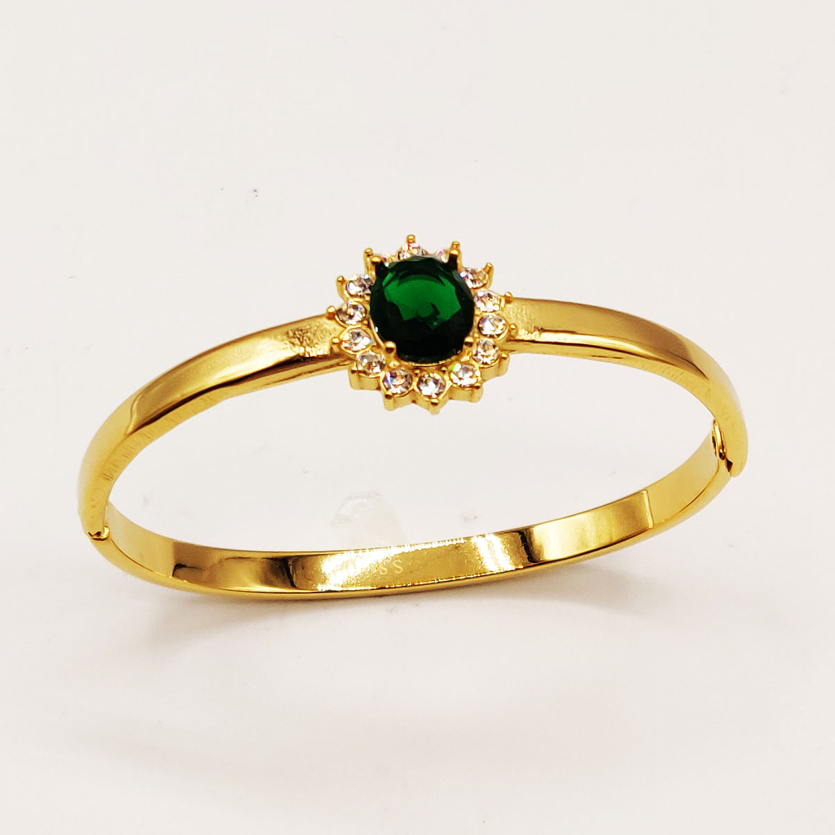 Bracelet Rigide Grand Soleil Vert Tour Cristaux Luxe