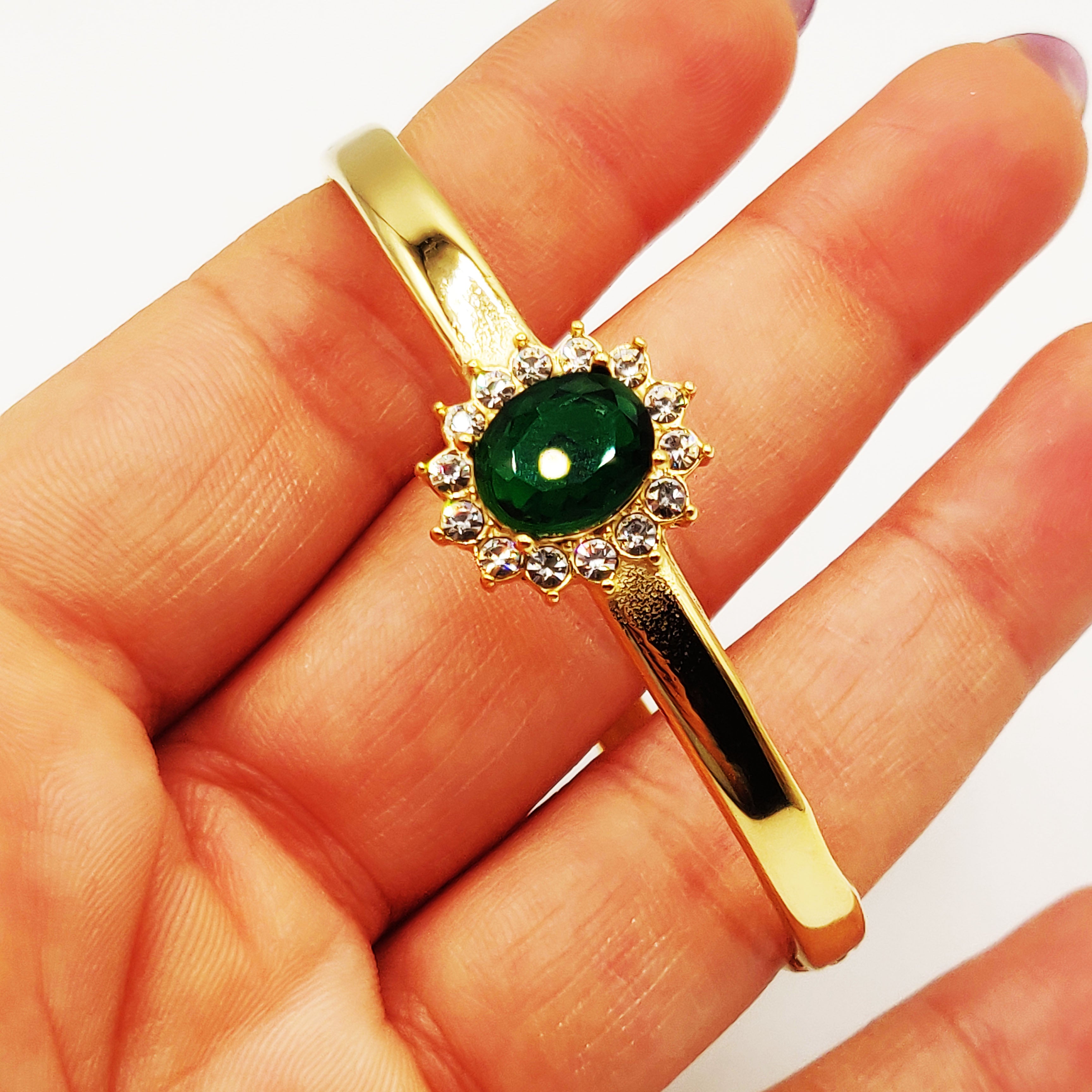 Bracelet Rigide Grand Soleil Vert Tour Cristaux Luxe