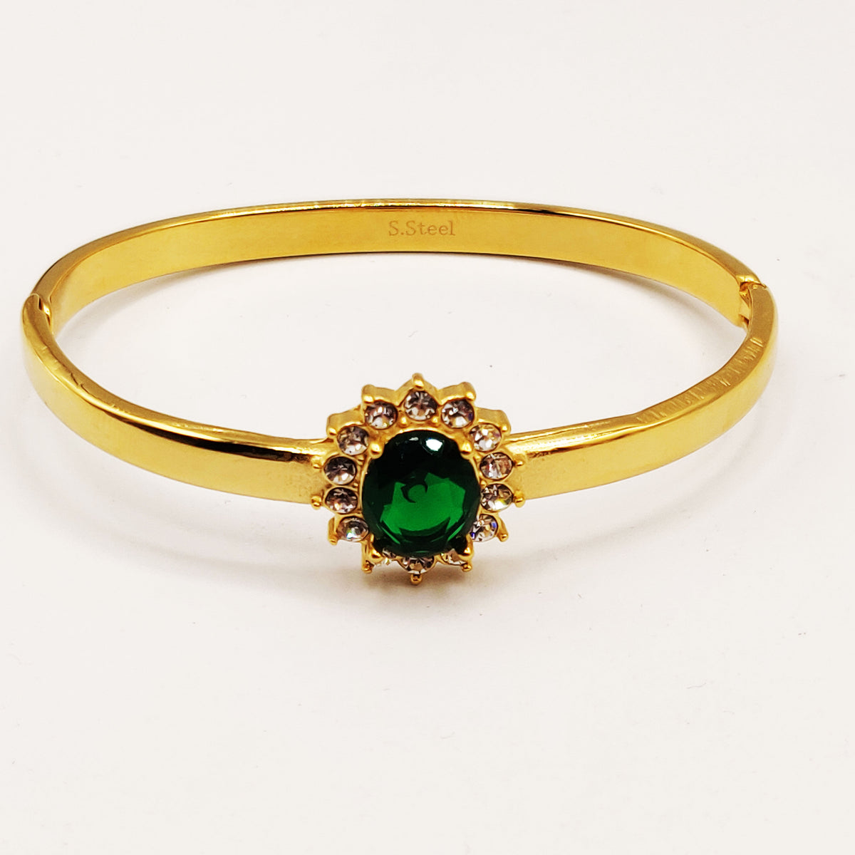 Bracelet Rigide Grand Soleil Vert Tour Cristaux Luxe