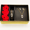 Coffret Collier, Bracelet et Boucles d'oreilles Double U Cristaux et Roses Rouges