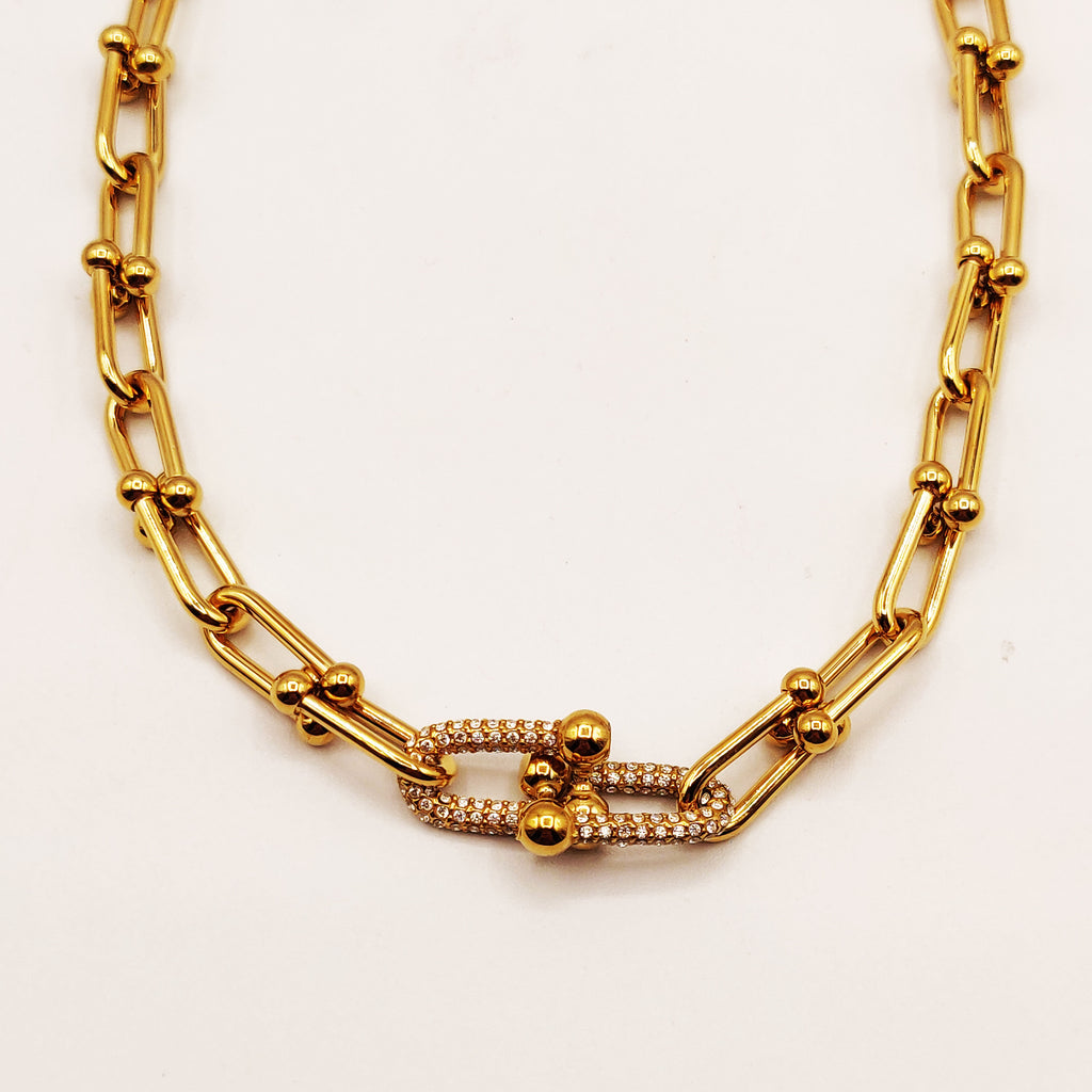 Collier Double Grand T Luxe Cristaux Luxe