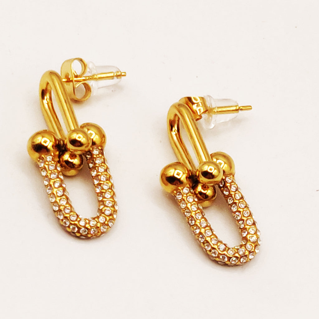Boucles d'oreilles Double Grand T Luxe Cristaux Luxe
