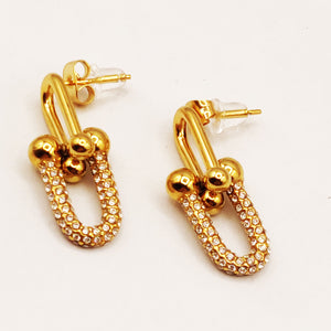 Boucles d'oreilles Double Grand T Luxe Cristaux Luxe