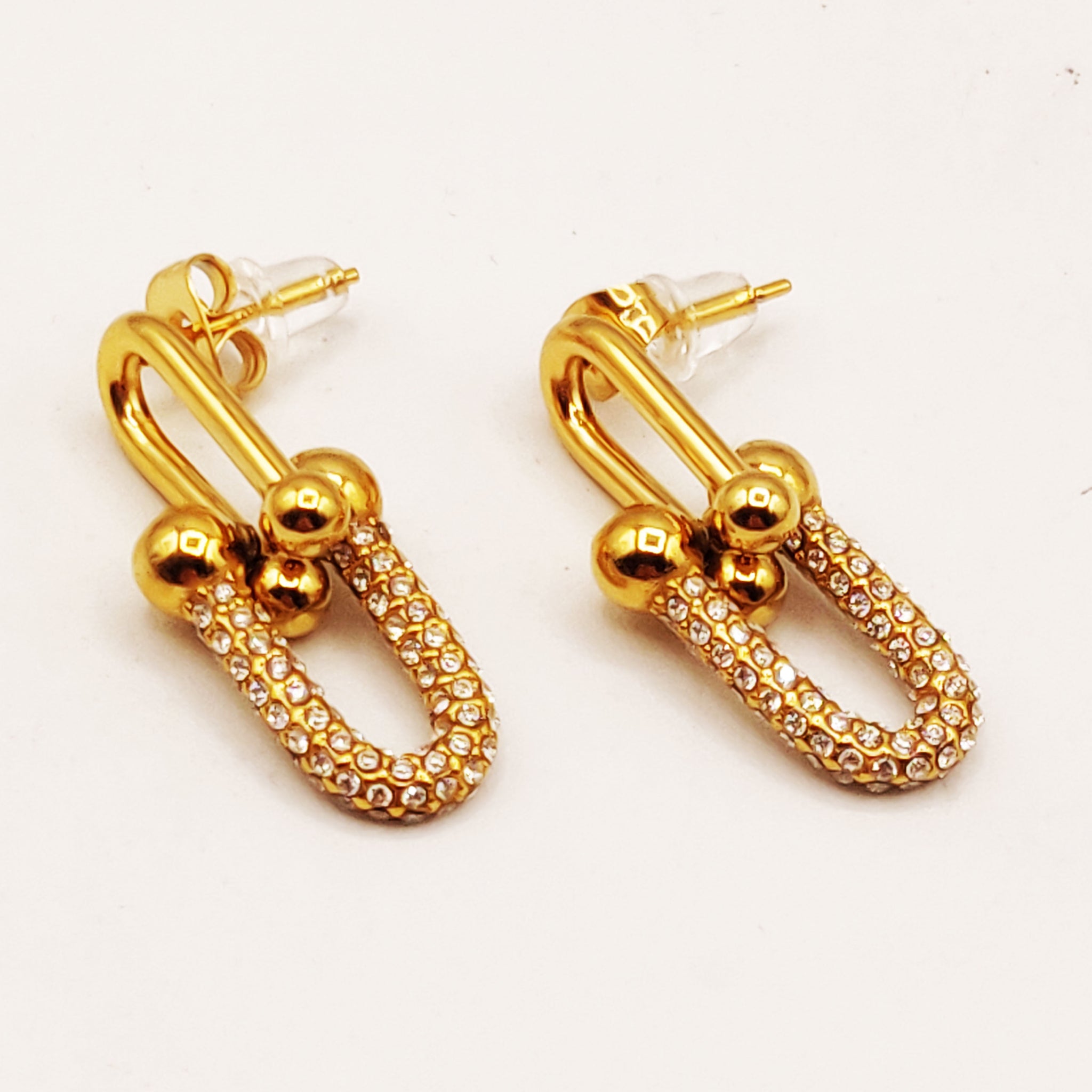 Boucles d'oreilles Double Grand T Luxe Cristaux Luxe