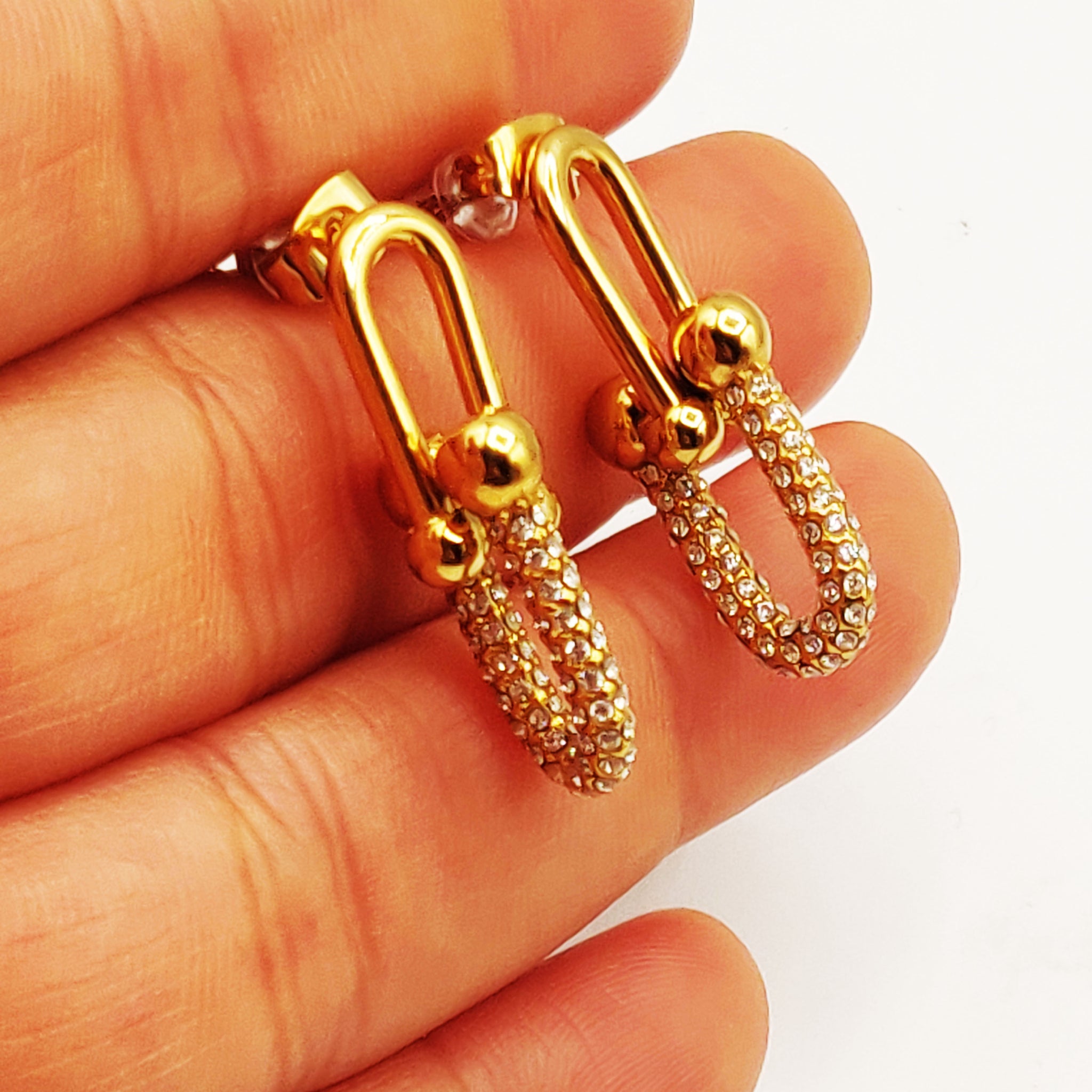 Boucles d'oreilles Double Grand T Luxe Cristaux Luxe