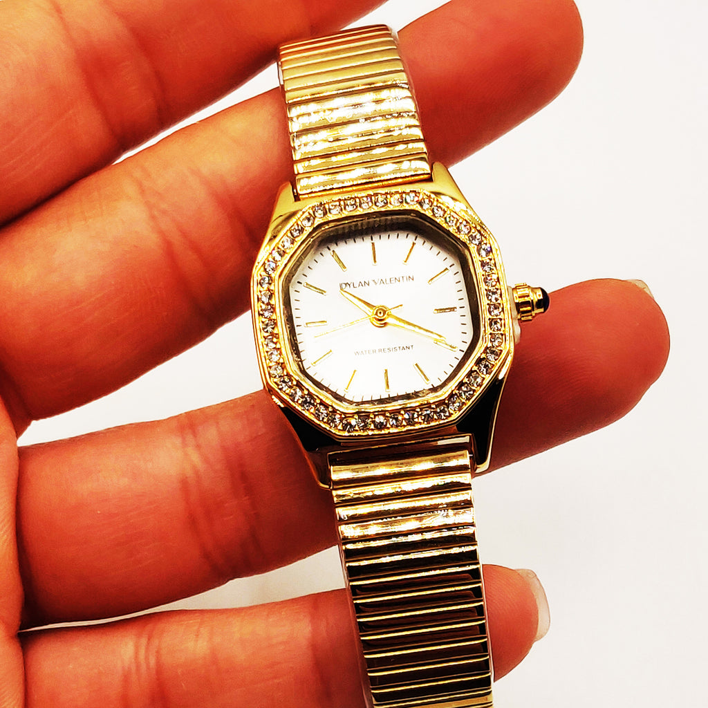 Montre Dylan Valentin DV100228 Bracelet Doré Fond Blanc