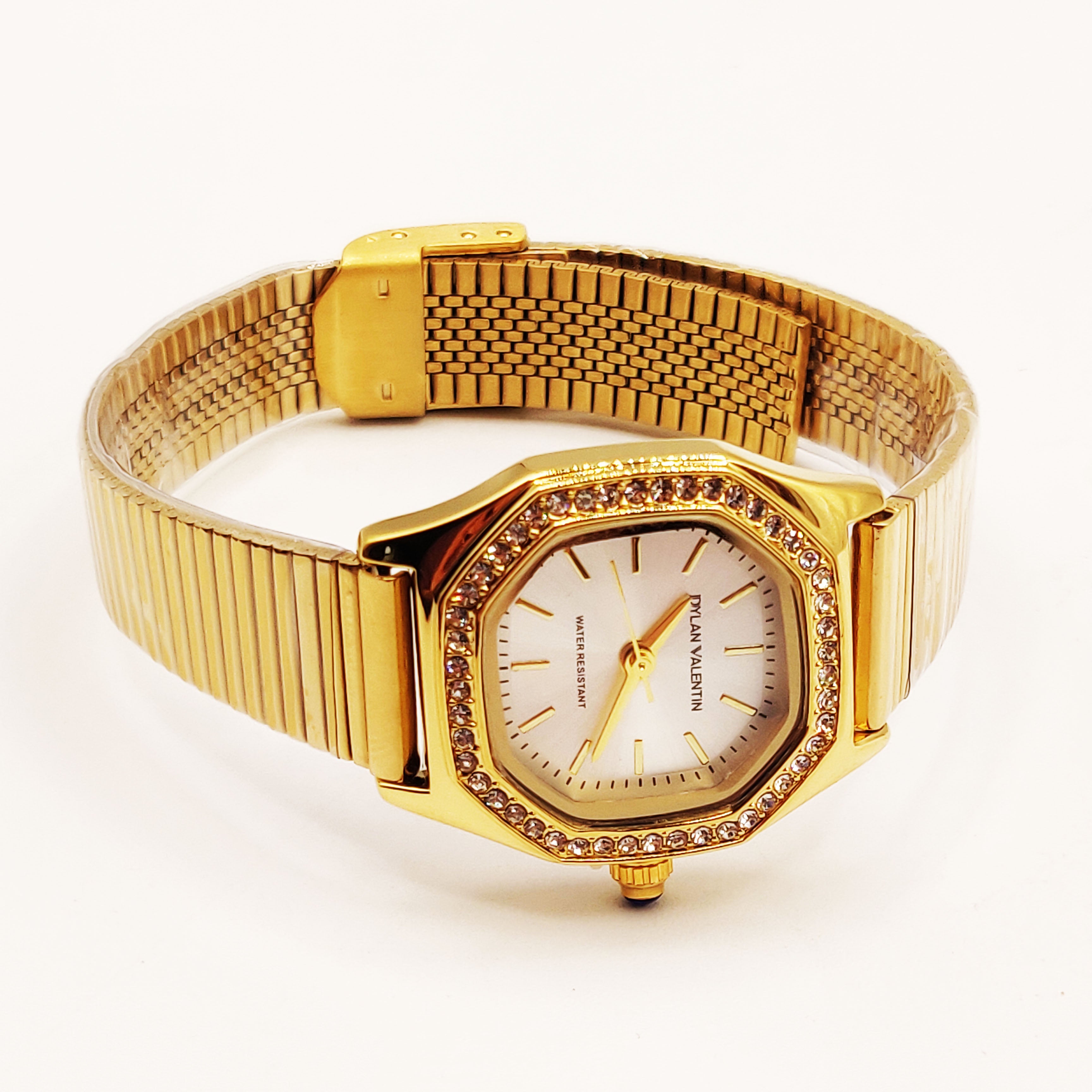 Montre Dylan Valentin DV100228 Bracelet Doré Fond Blanc