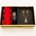 Coffret Collier, Bracelet et Boucles d'oreilles Amazigh Cristaux et Roses Rouges