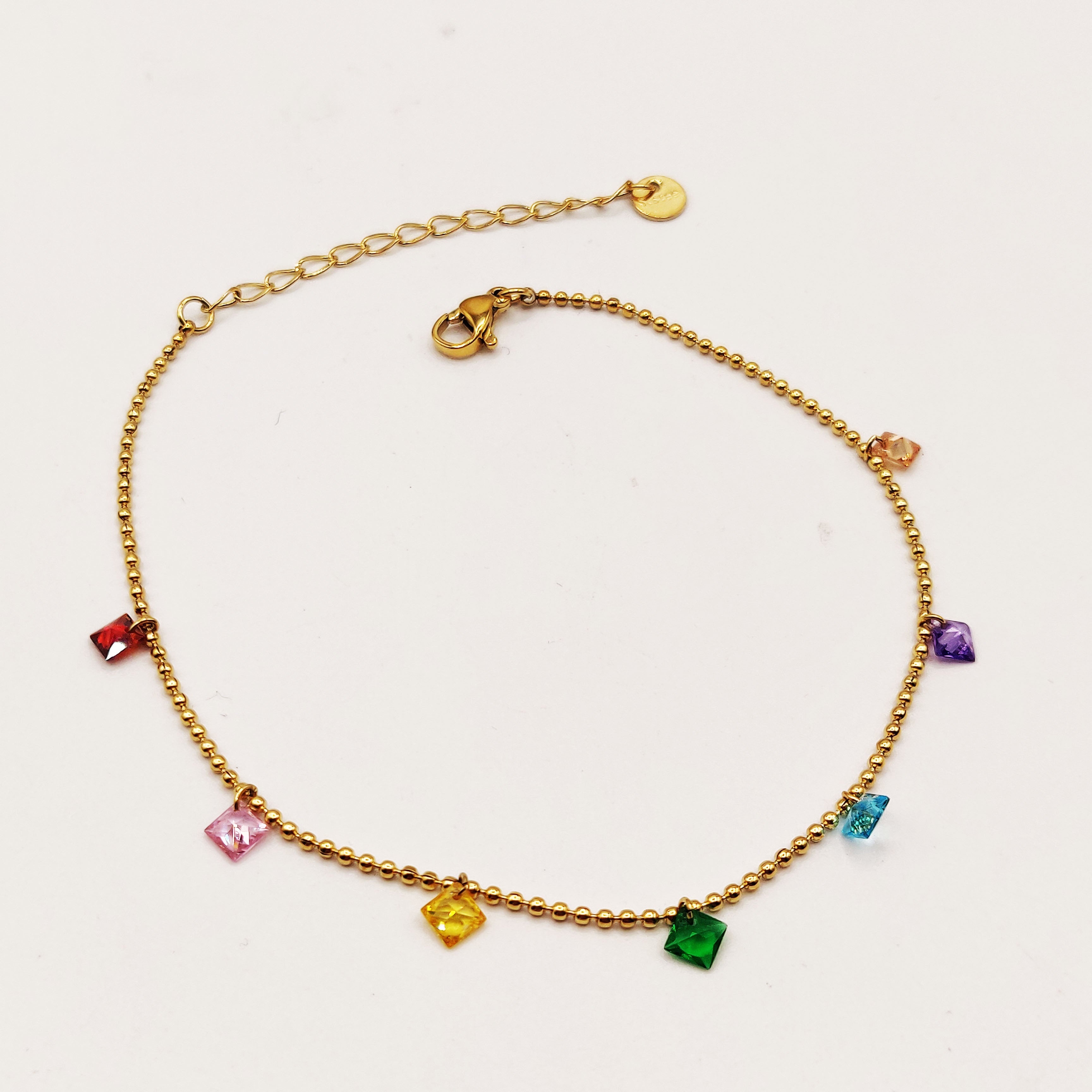 Chaîne de Cheville Multi Perles d'imitation Cristaux Carrés Multicolores
