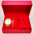 Coffret Cadeau Montre Giorgio & Dario EU6314 Fond Blanc avec Bracelet Rigide Motifs V Luxe et Roses Rouges