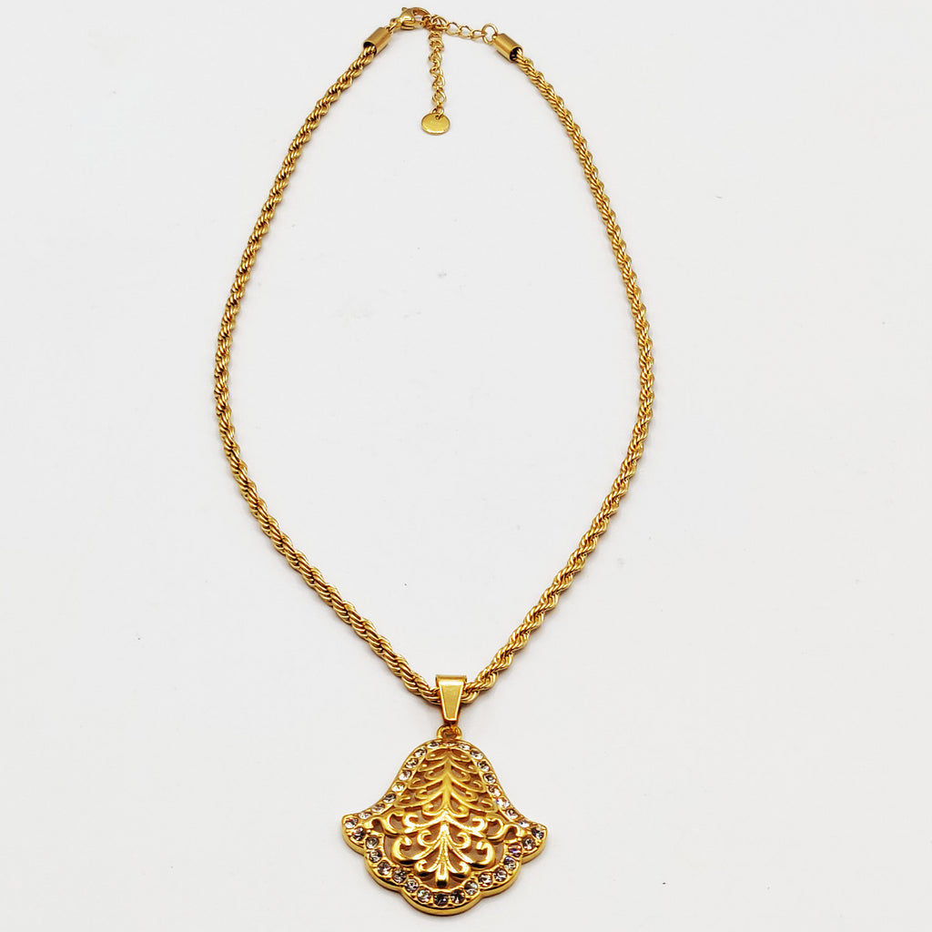 Collier Torsade Main de Fatma Motifs Orientaux Tour Cristaux Luxe