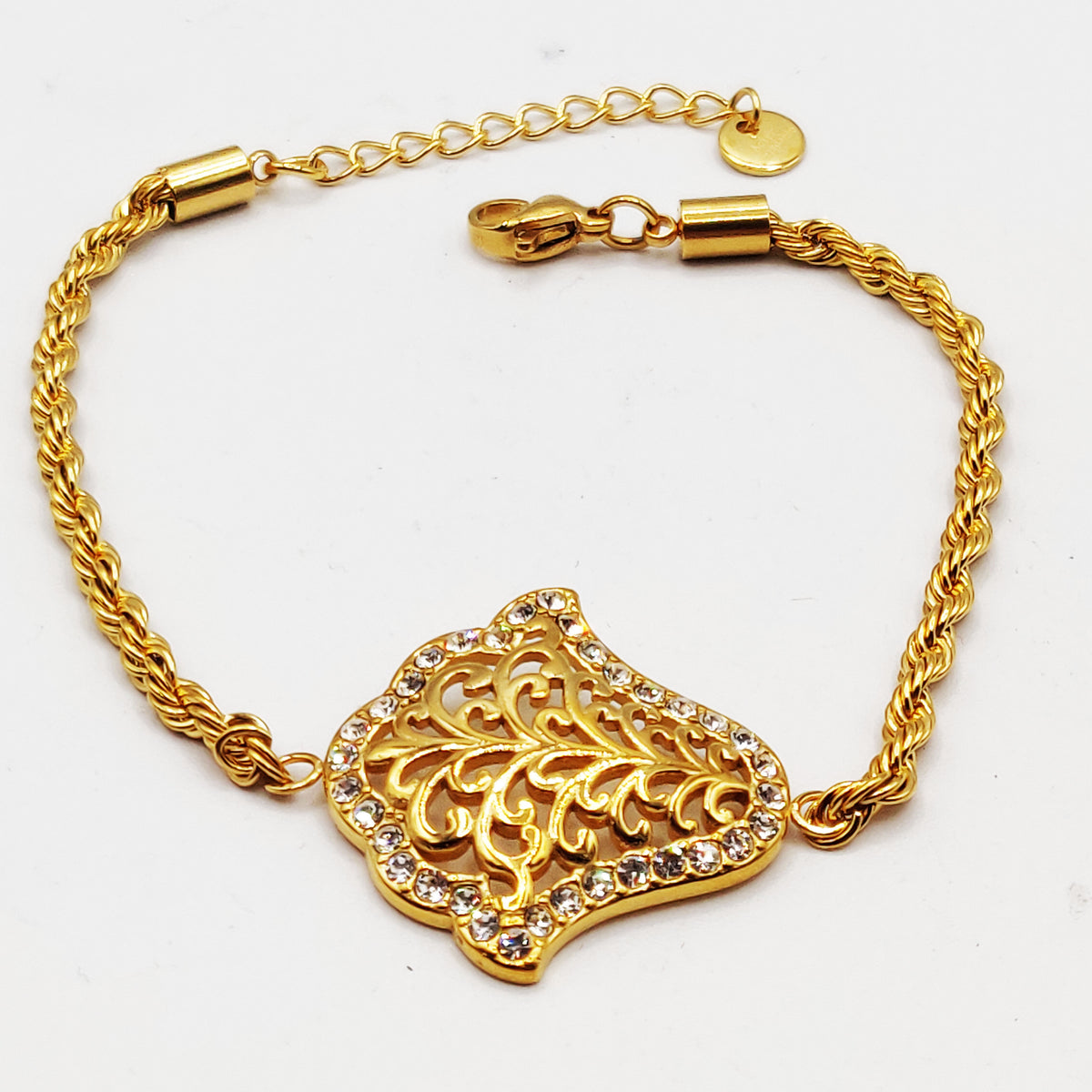 Bracelet Torsade Main de Fatma Motifs Orientaux Tour Cristaux Luxe