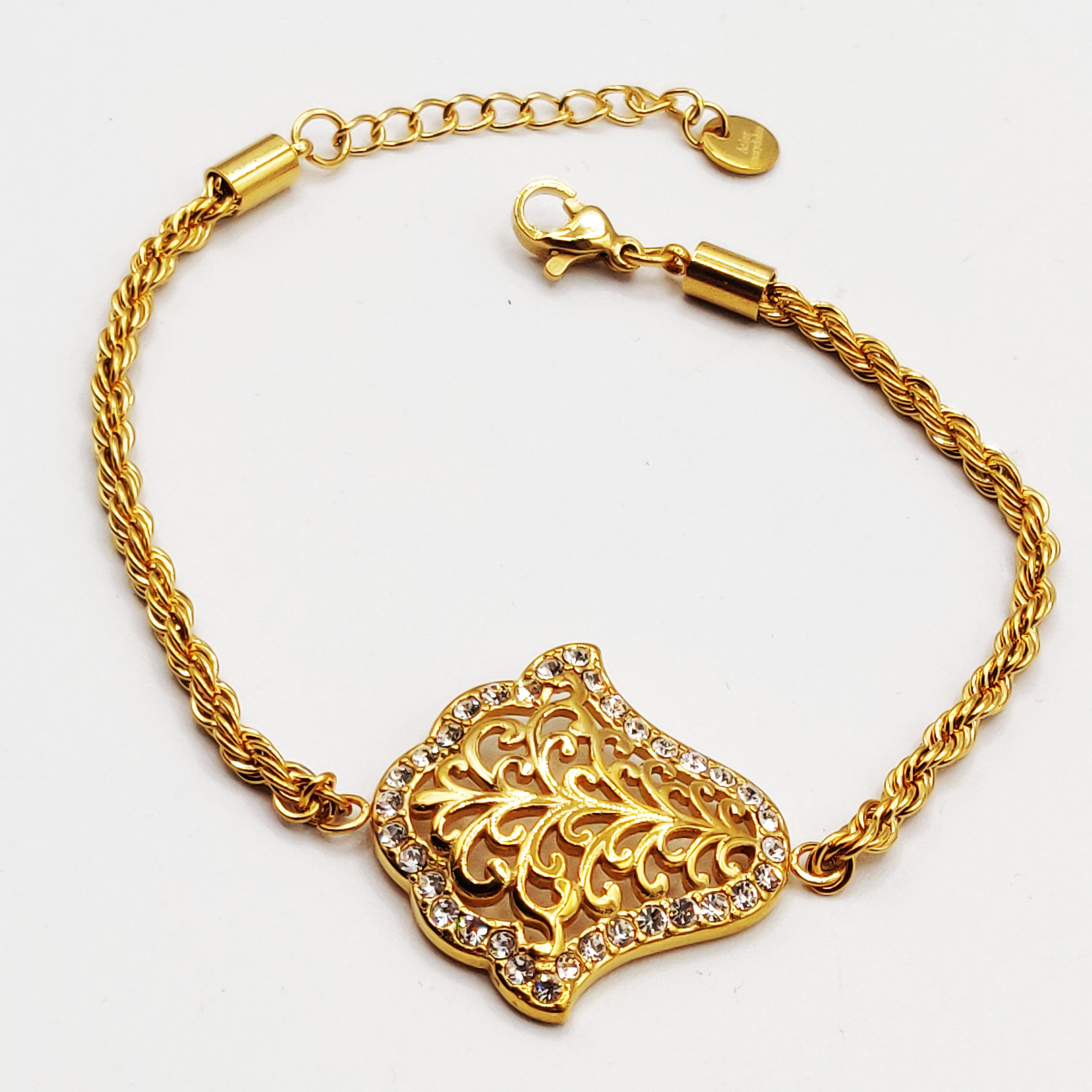 Bracelet Torsade Main de Fatma Motifs Orientaux Tour Cristaux Luxe