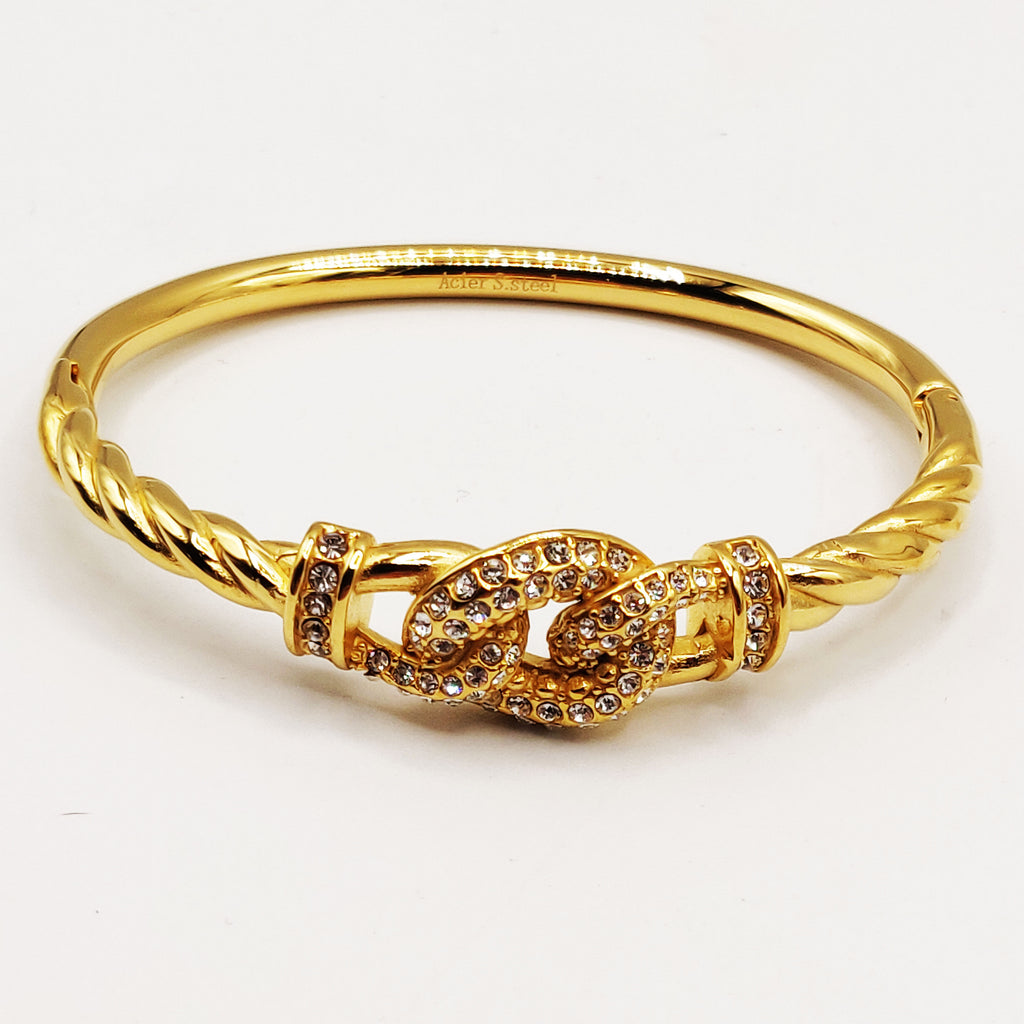 Bracelet Rigide Cercle Torsadé Tresse Cristaux Luxe