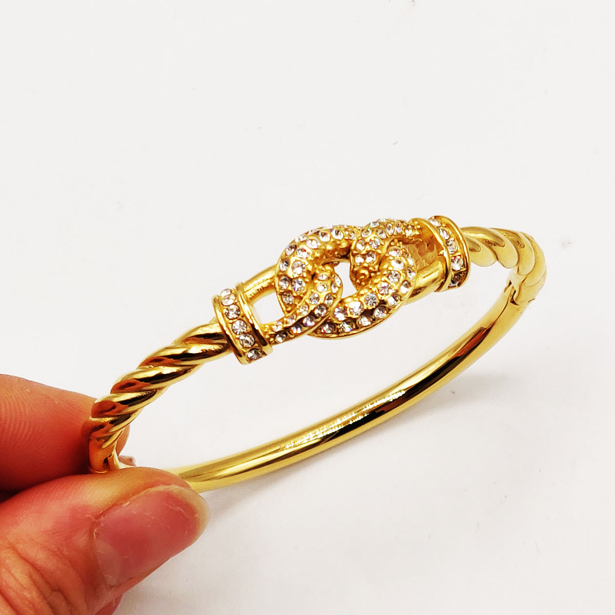 Bracelet Rigide Cercle Torsadé Tresse Cristaux Luxe