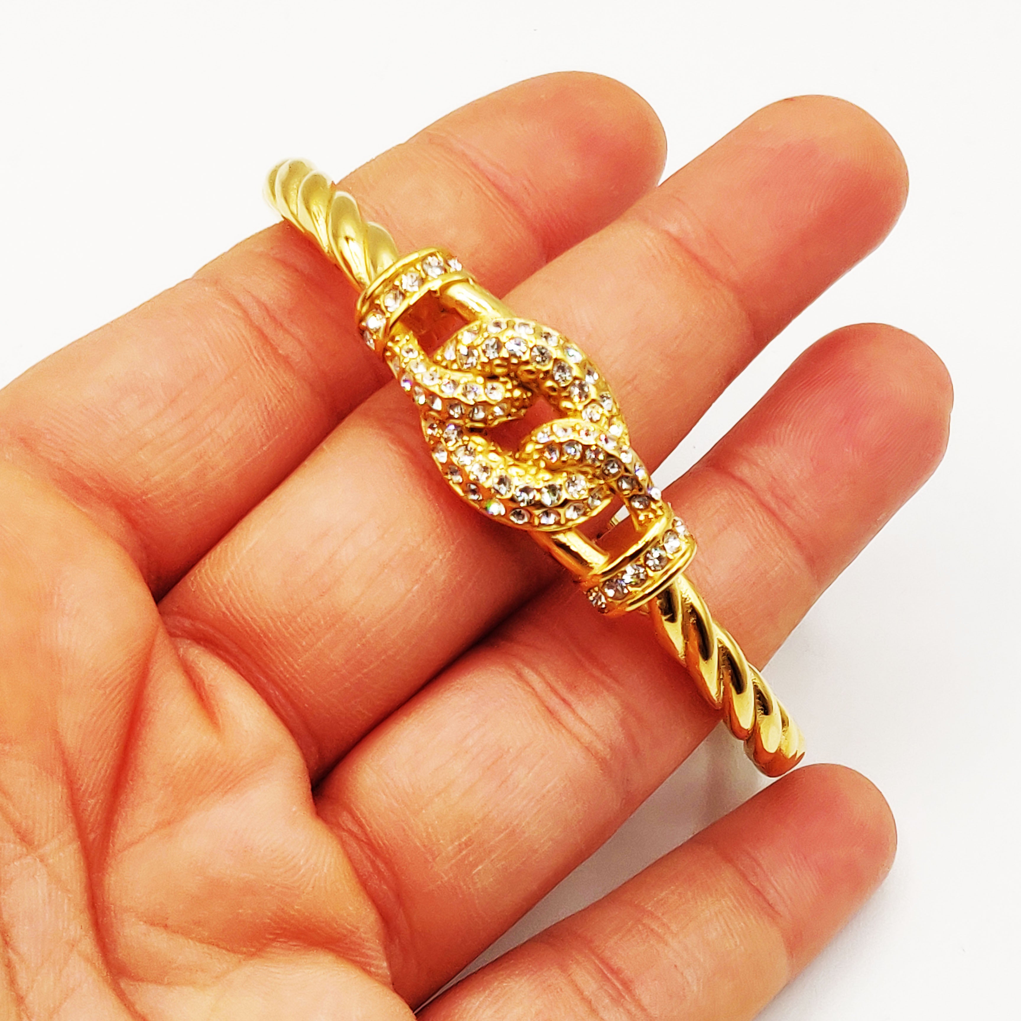 Bracelet Rigide Cercle Torsadé Tresse Cristaux Luxe