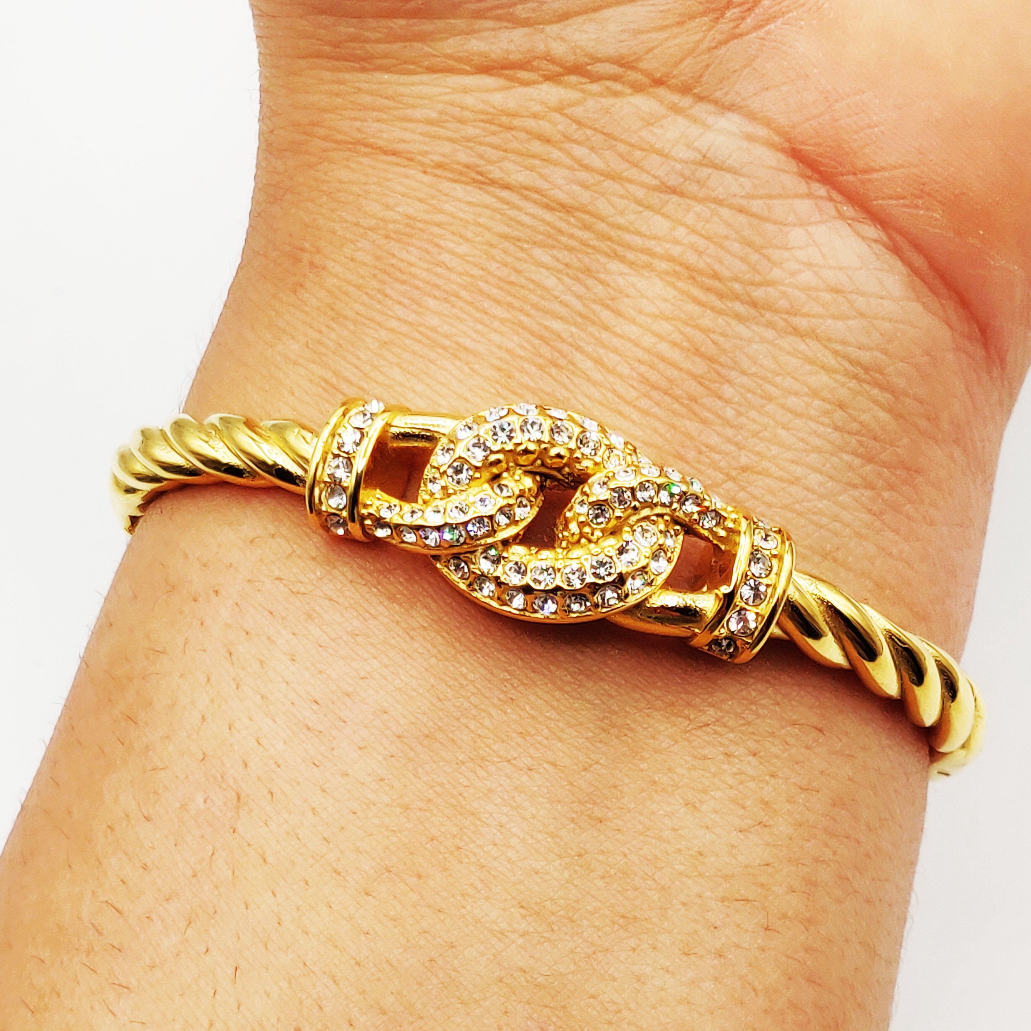 Bracelet Rigide Cercle Torsadé Tresse Cristaux Luxe