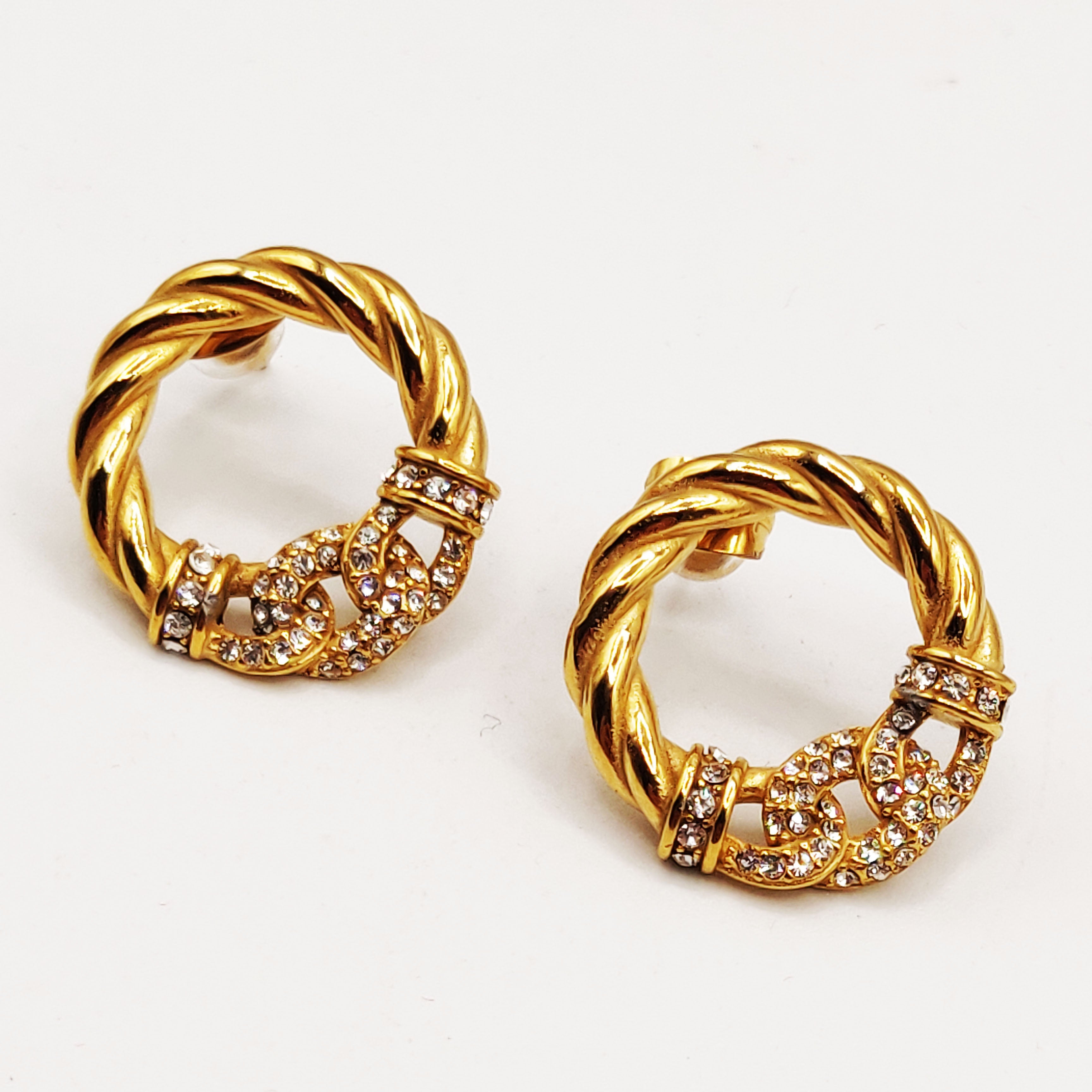 Boucles d'oreilles Cercle Torsadé Tresse Cristaux Luxe