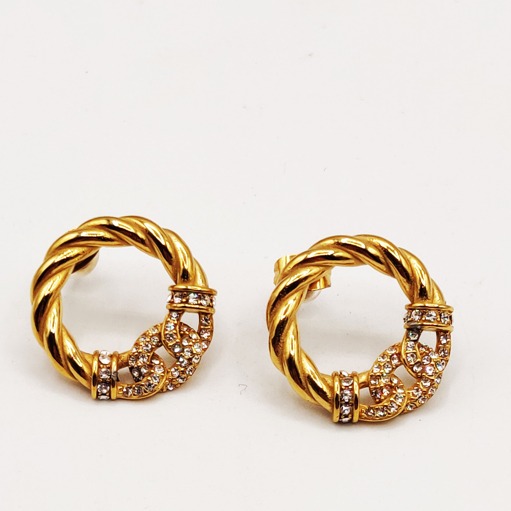 Boucles d'oreilles Cercle Torsadé Tresse Cristaux Luxe