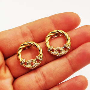 Boucles d'oreilles Cercle Torsadé Tresse Cristaux Luxe