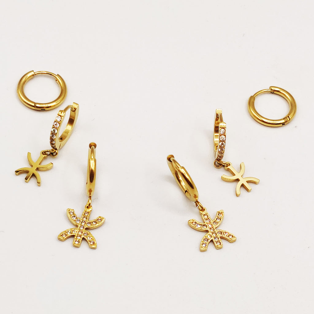 Boucles d'oreilles 3 Trous Amazigh Cristaux