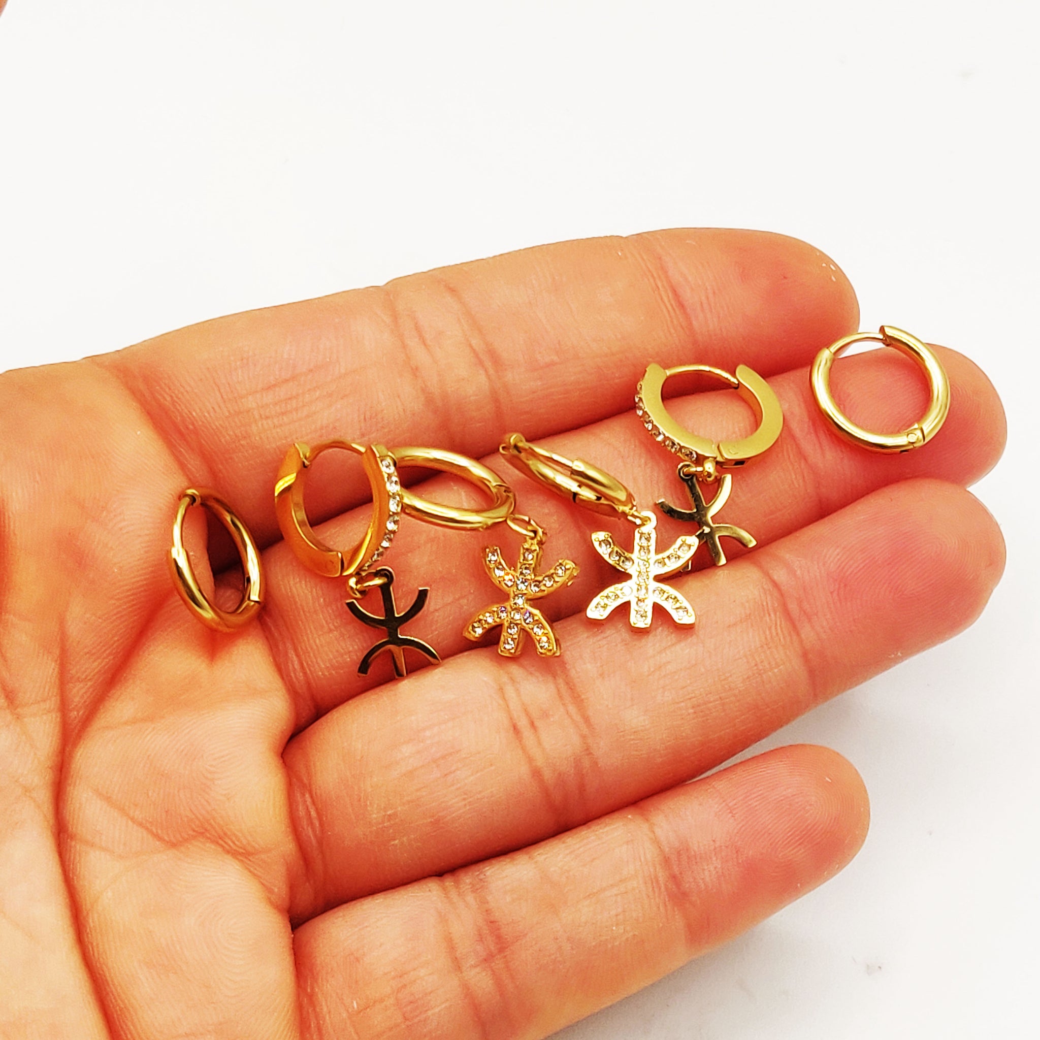 Boucles d'oreilles 3 Trous Amazigh Cristaux
