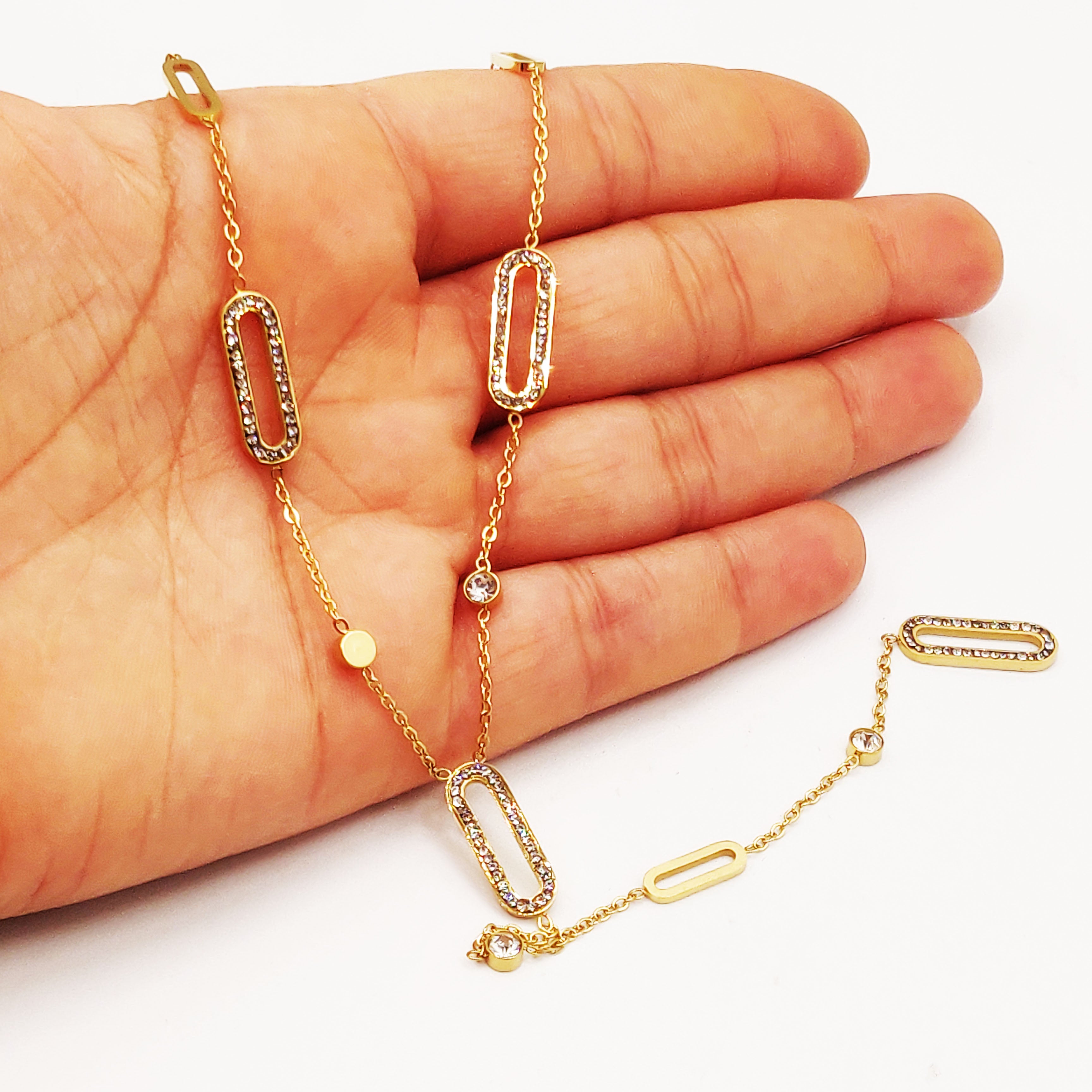 Collier Multi Rectangles Ovales Cristaux