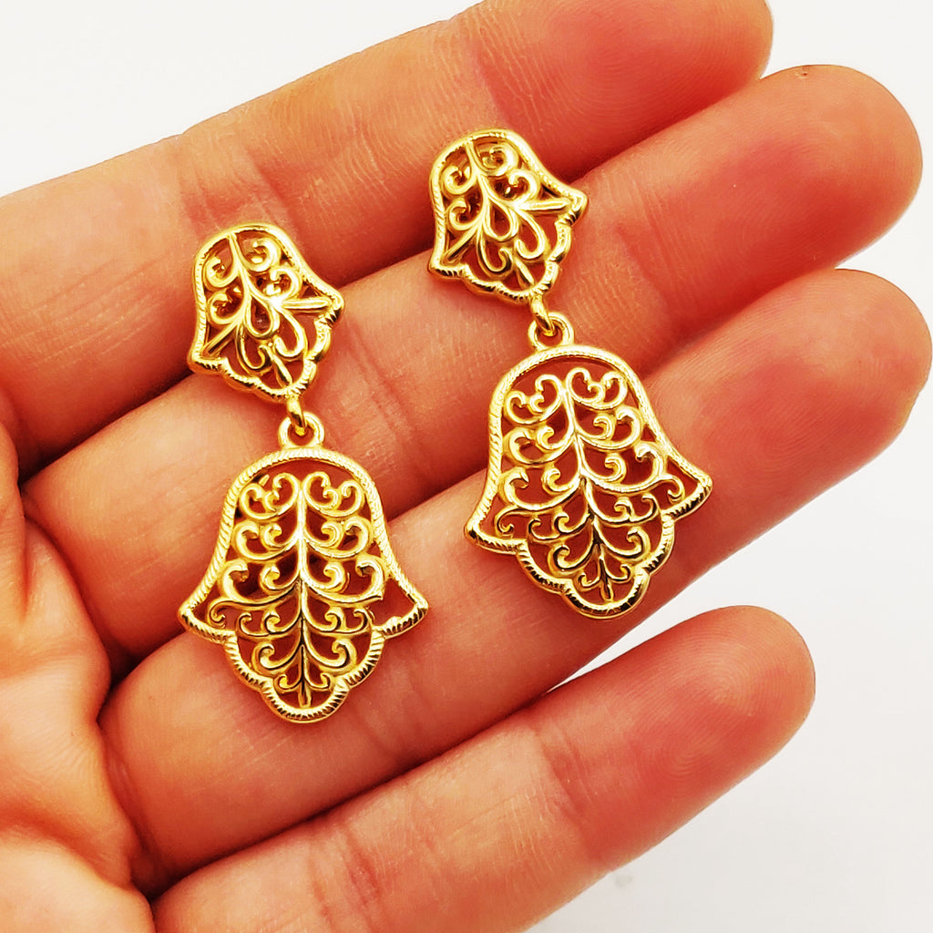 Boucles d'oreilles Torsade Pendentif Main de Fatma Motifs Orientaux Luxe