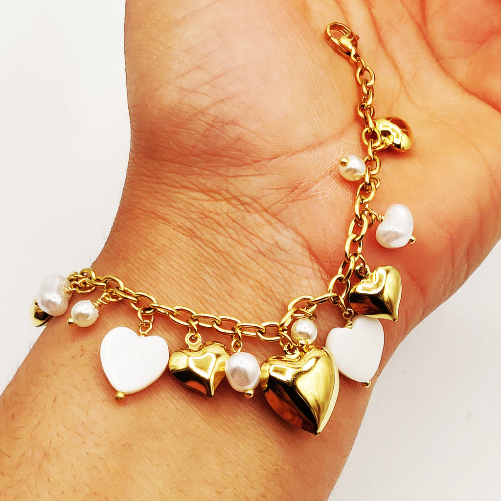 Bracelet Chaîne Bibelots Multi Coeurs Luxe