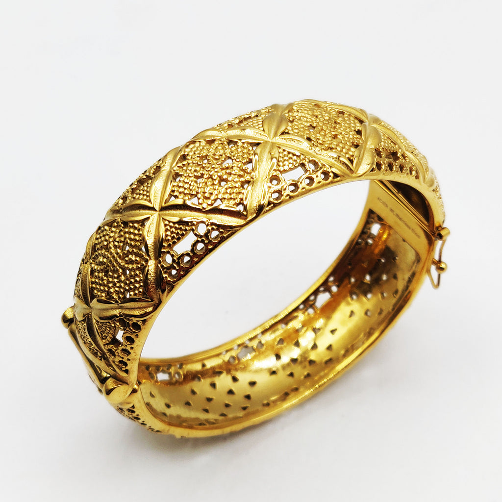 Bracelet Rigide Bombé Motifs Orientaux Fleurs X Luxe