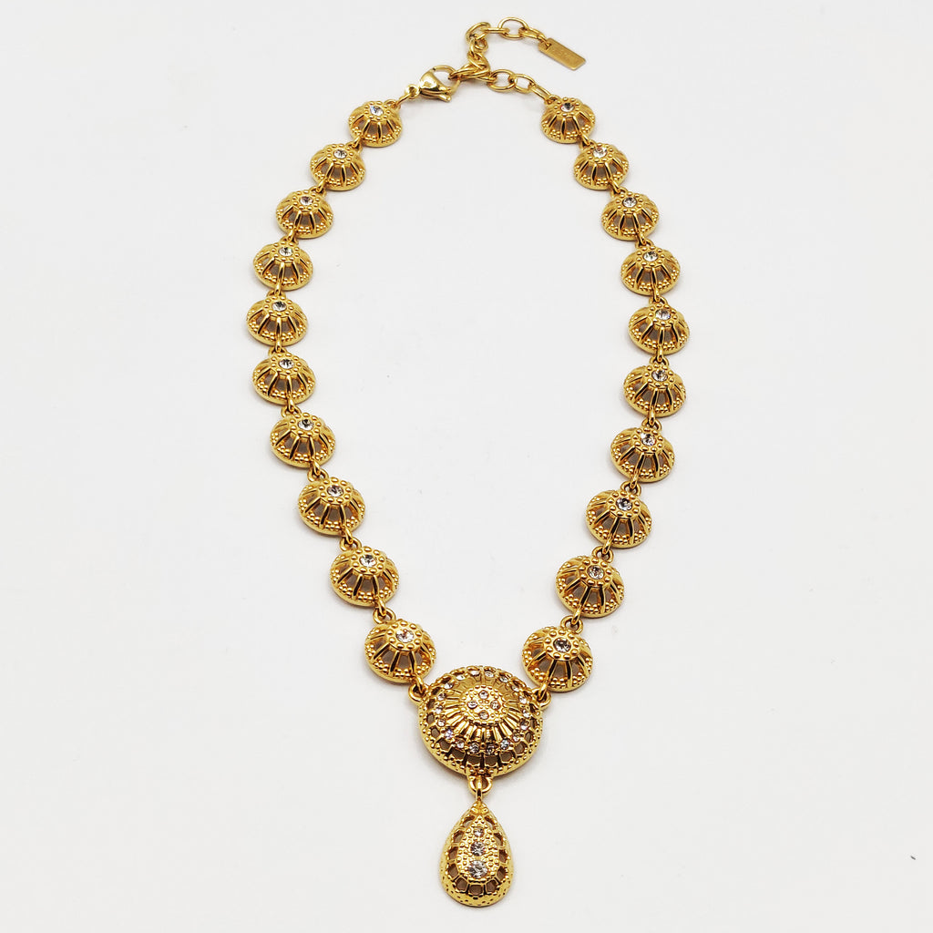 Collier Multi Cercles Orientaux et Goutte Cristaux Luxe