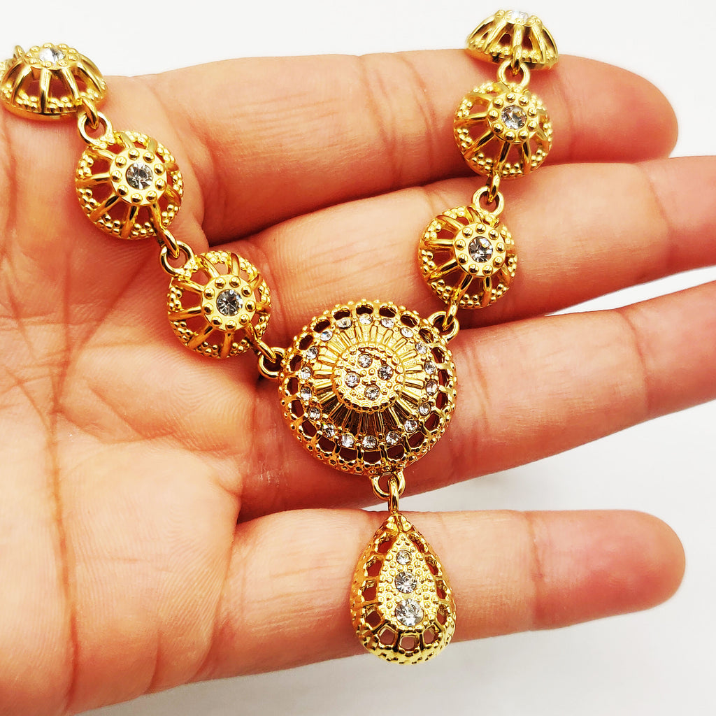 Collier Multi Cercles Orientaux et Goutte Cristaux Luxe