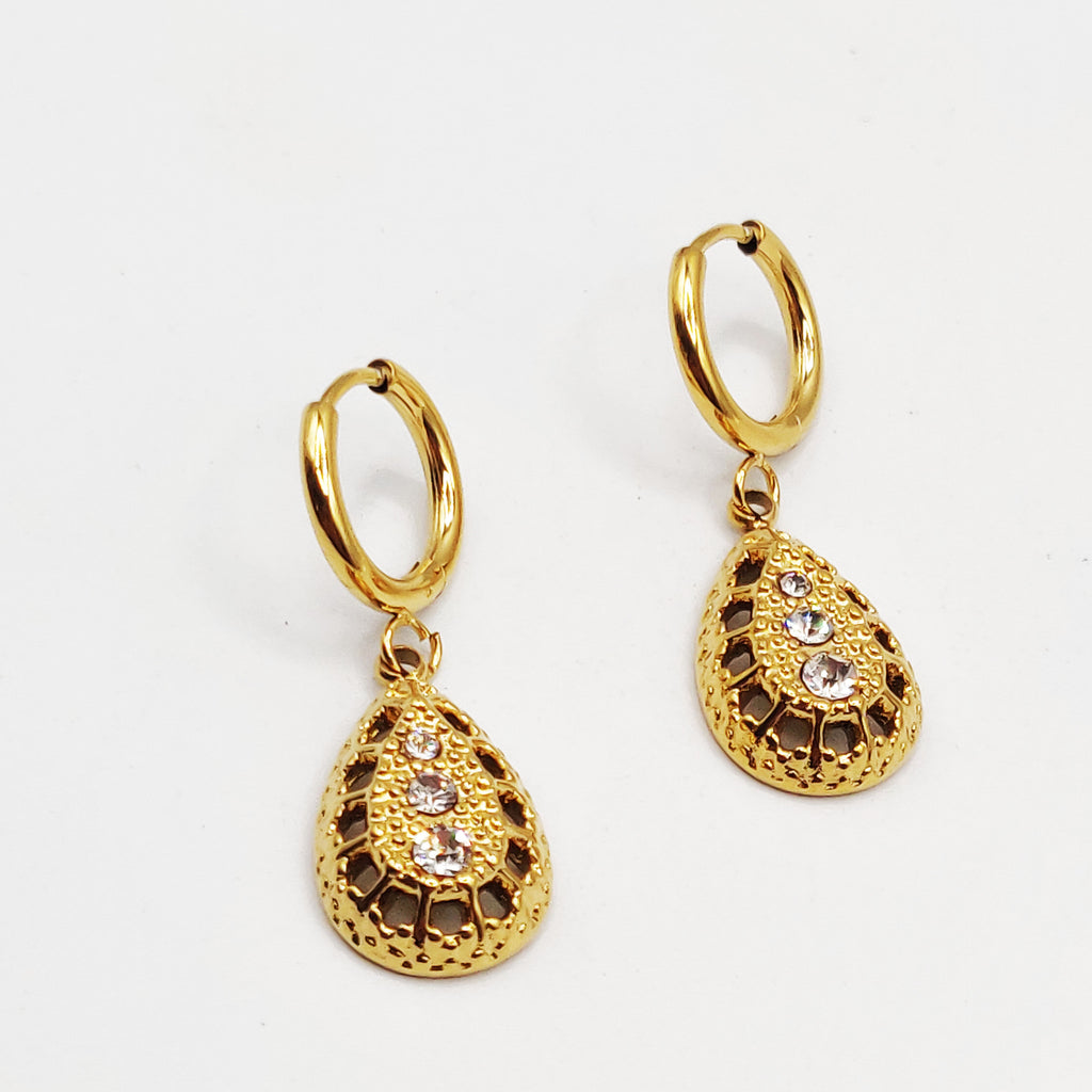 Boucles d'oreilles Multi Cercles Orientaux et Goutte Cristaux Luxe