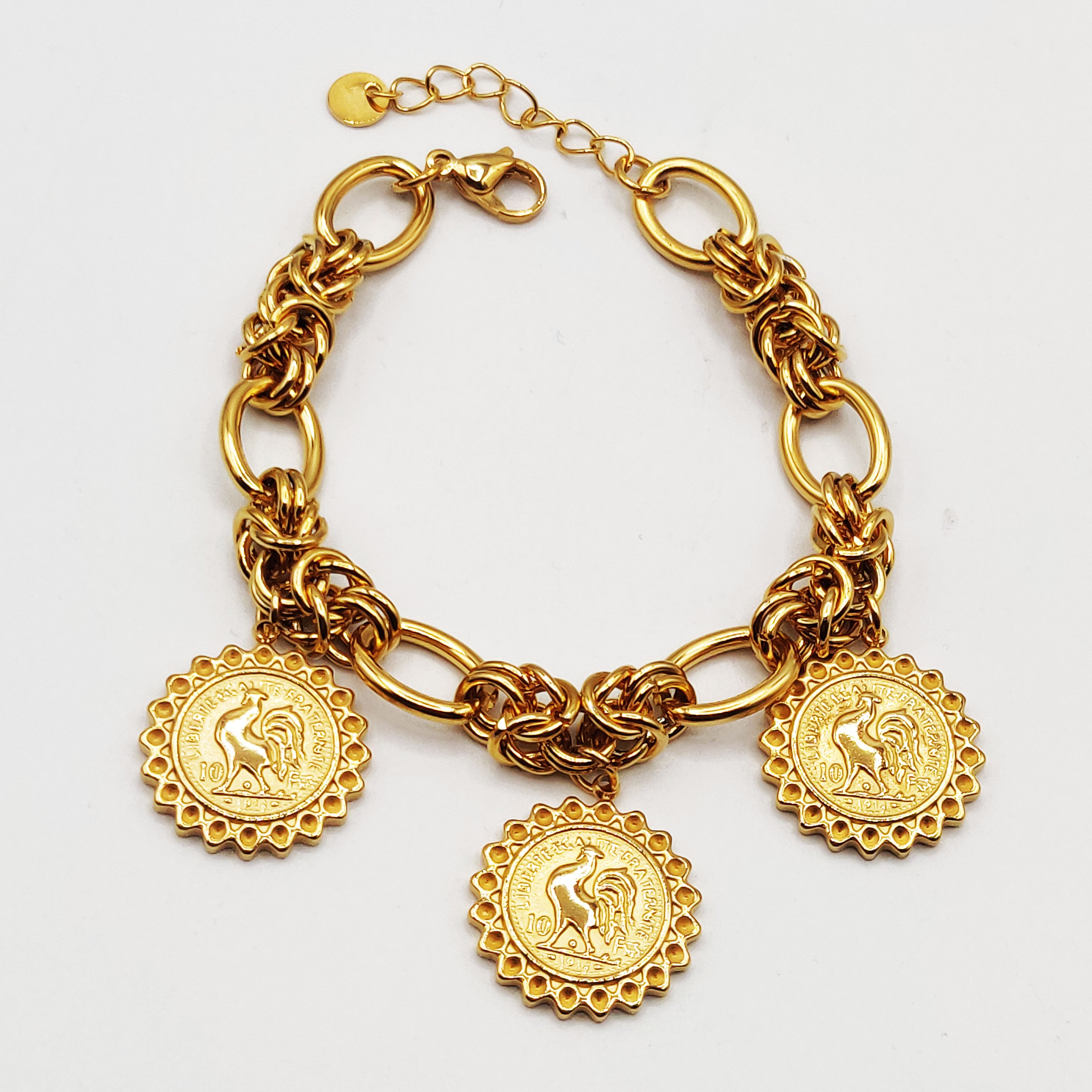 Bracelet Maille Royale Pendentifs Louise Coq Soleil Luxe