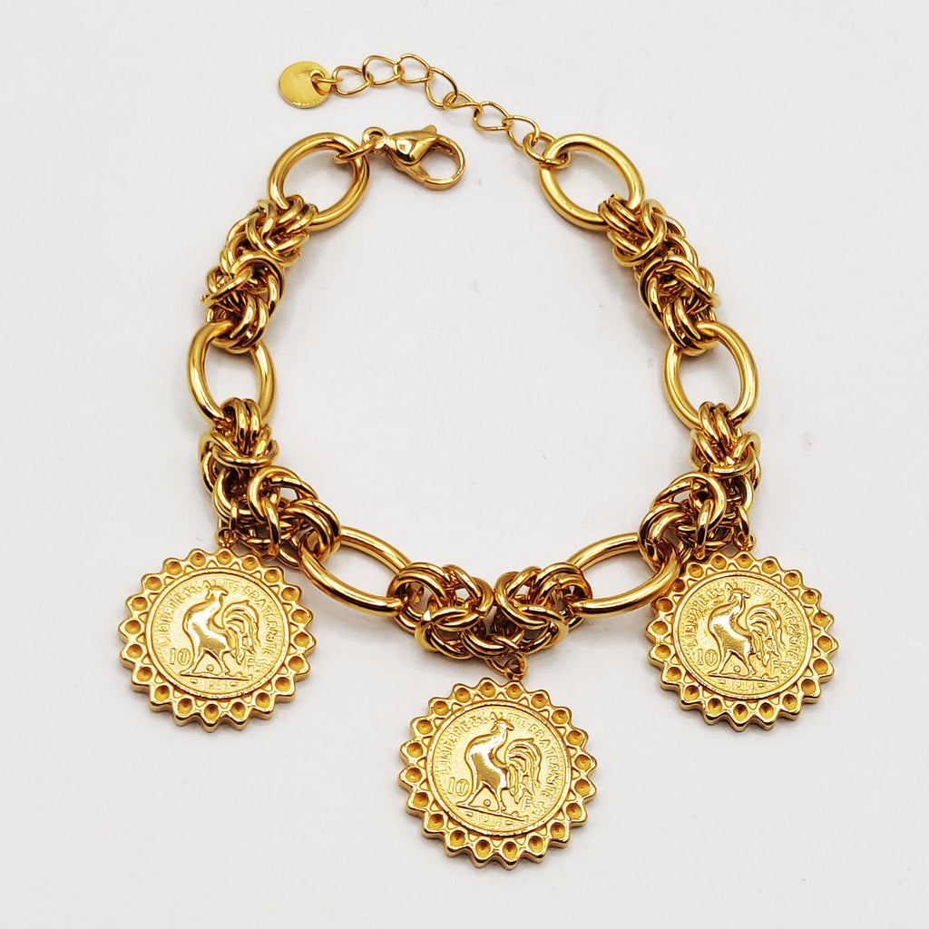 Bracelet Maille Royale Pendentifs Louise Coq Soleil Luxe