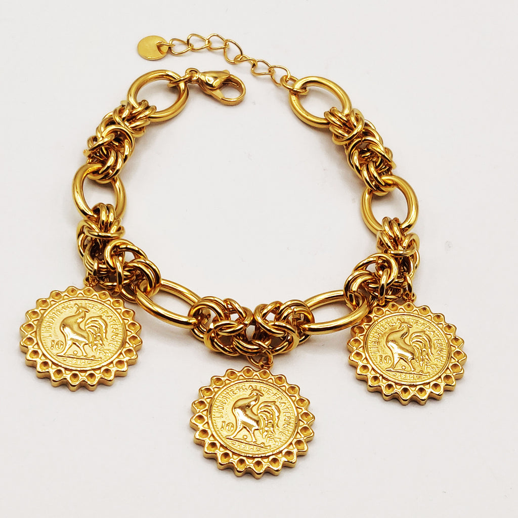 Bracelet Maille Royale Pendentifs Louise Coq Soleil Luxe
