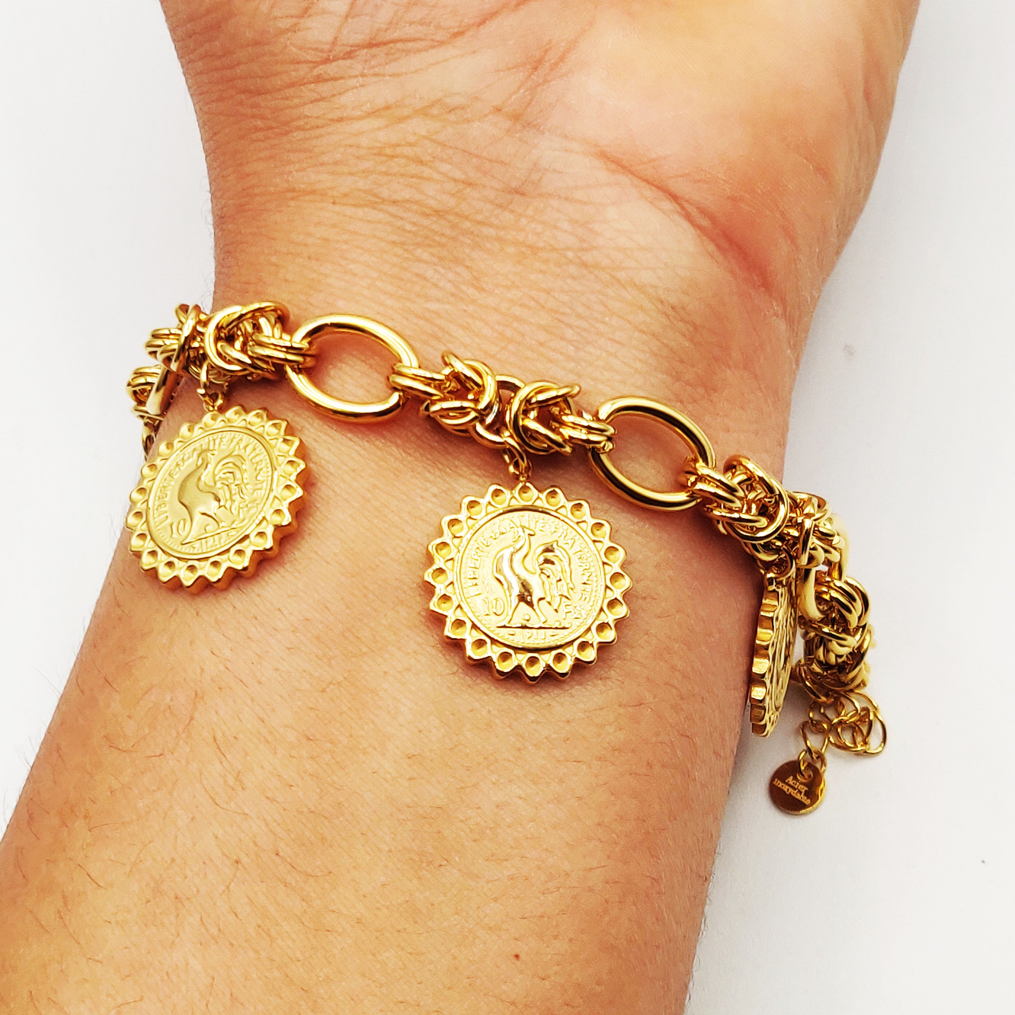 Bracelet Maille Royale Pendentifs Louise Coq Soleil Luxe