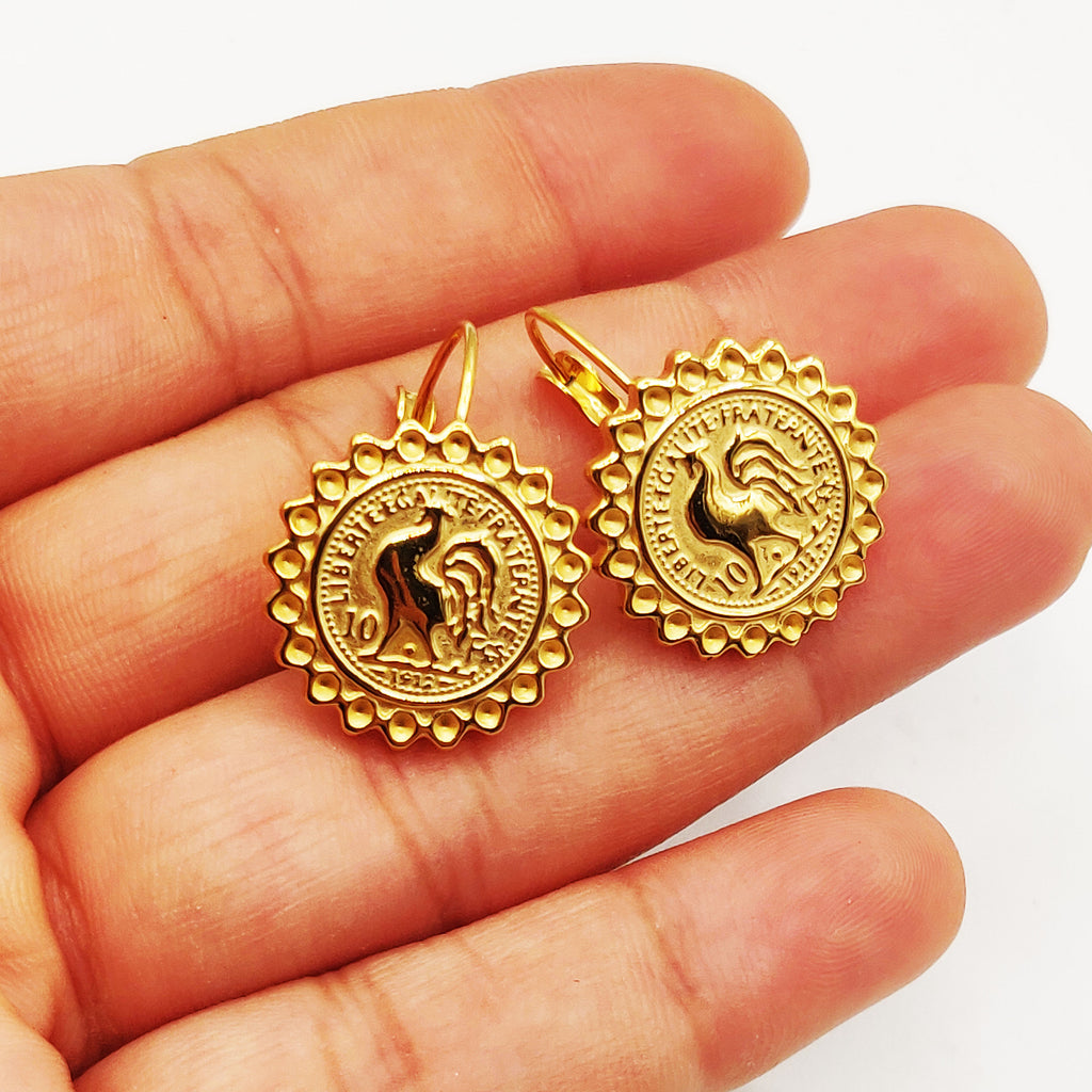 Boucles d'oreilles Maille Royale Pendentifs Louise Coq Soleil Luxe
