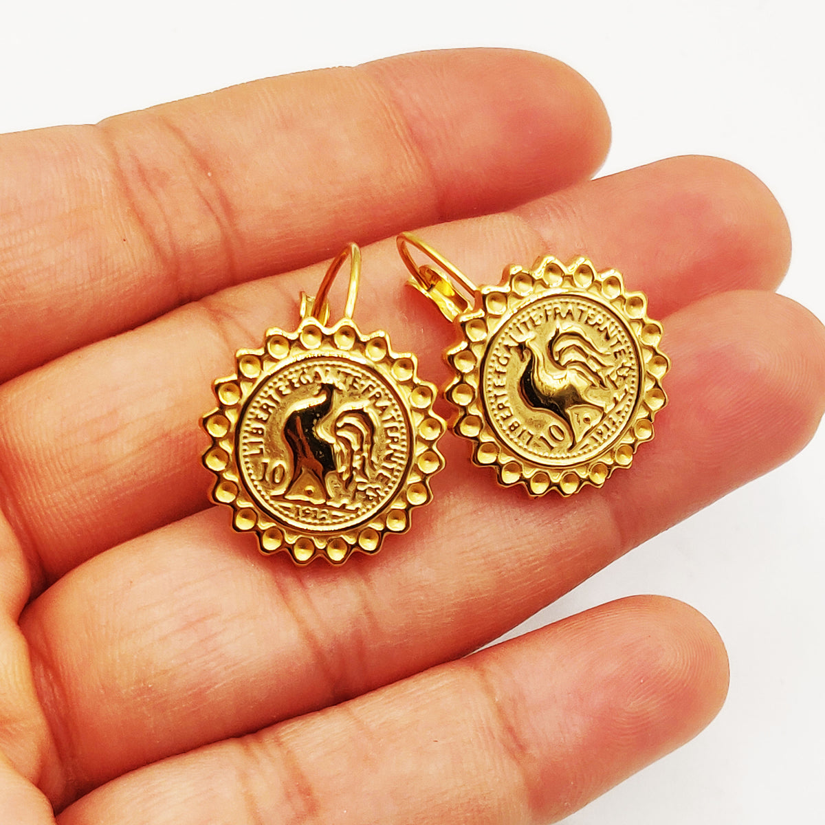 Boucles d'oreilles Maille Royale Pendentifs Louise Coq Soleil Luxe
