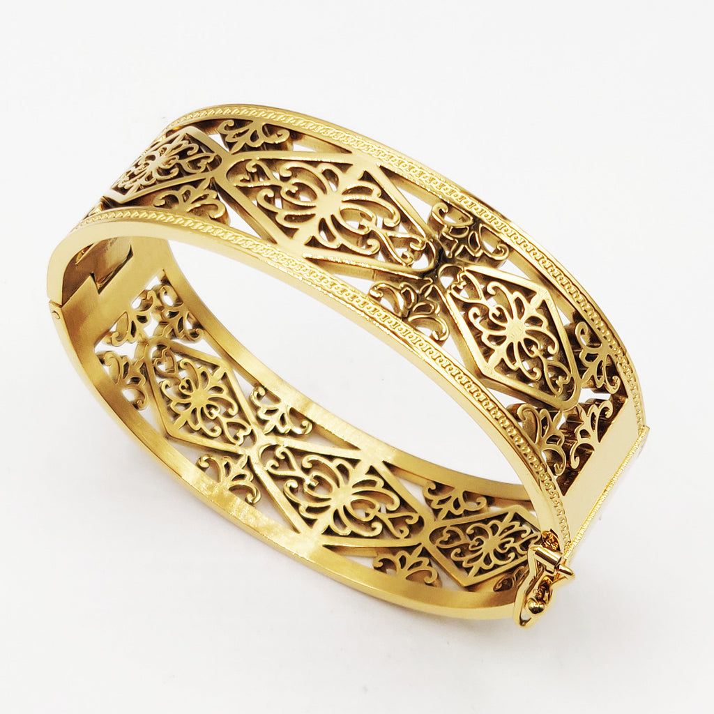 Bracelet Rigide Motifs Losanges Orientaux Luxe