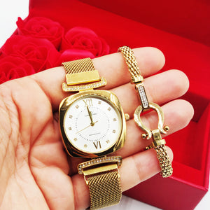 Coffret Cadeau Montre Giorgio & Dario EU6387 Fond Blanc avec Bracelet Rigide Motif Oméga Luxe et Roses Rouges