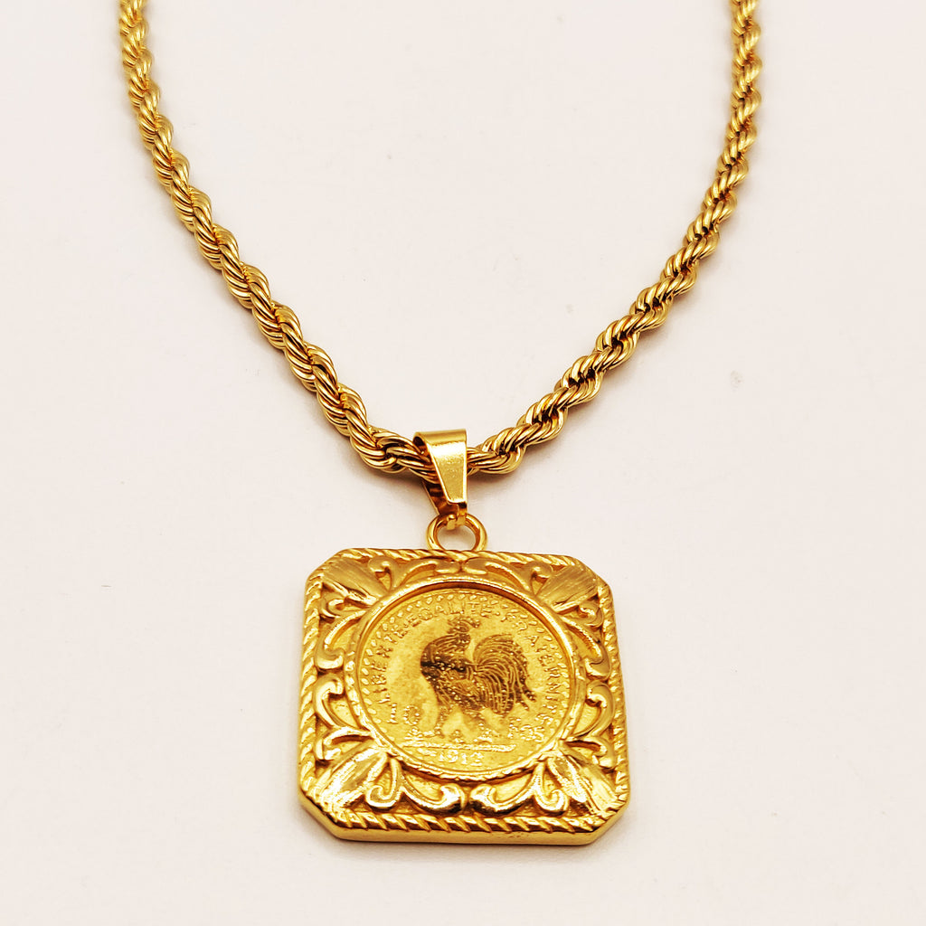 Collier Torsade Pendentif Carré Louise Coq Luxe