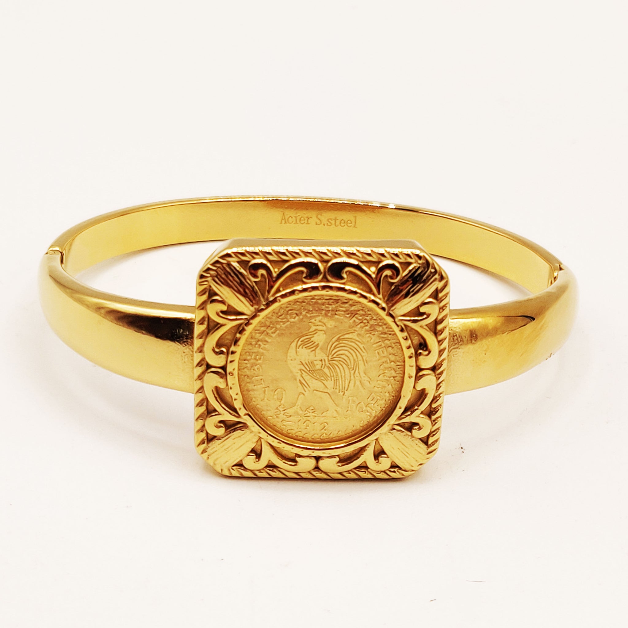 Bracelet Rigide Pendentif Carré Louise Coq Luxe