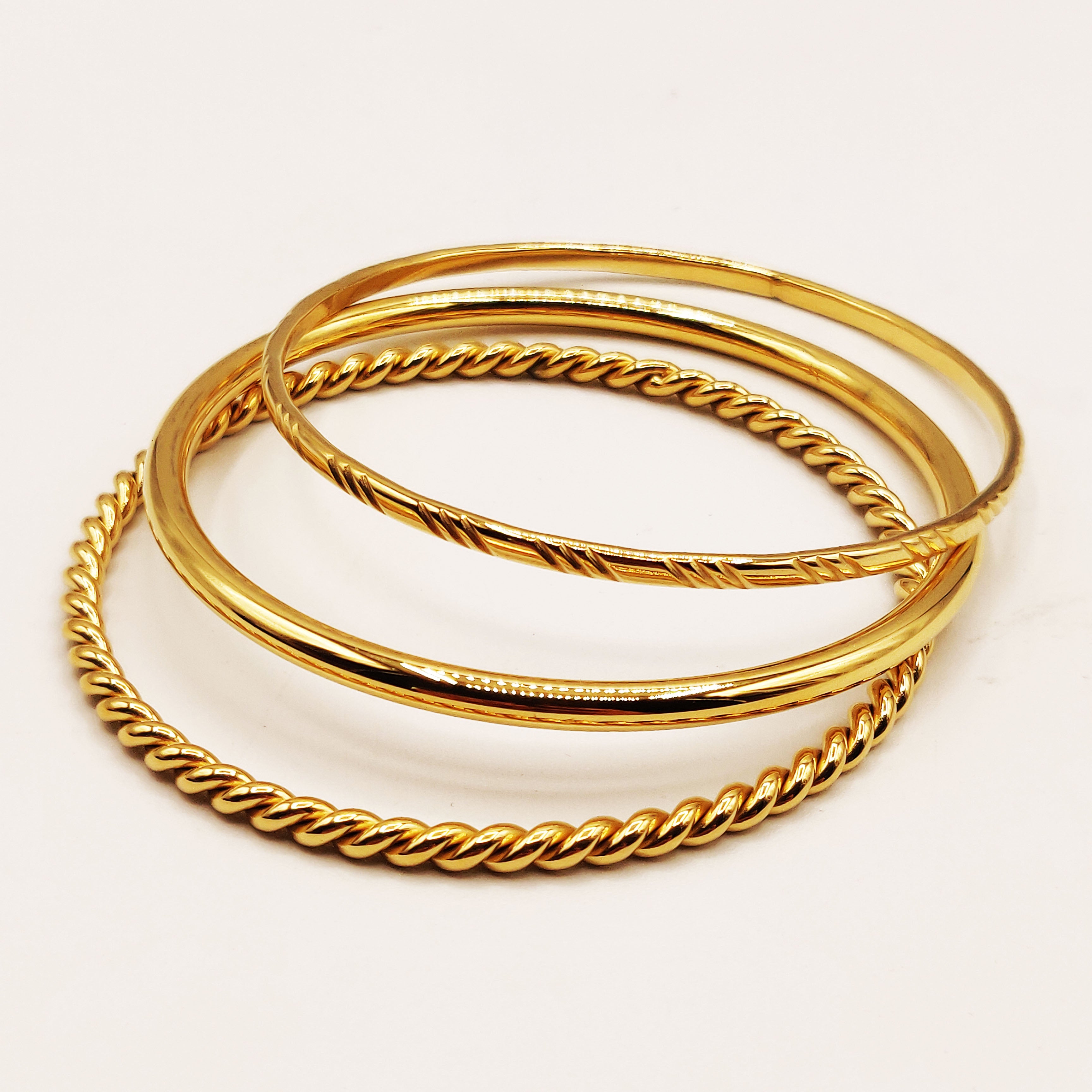 Trio de Bracelets Rigides Torsade, Simple et Rayé